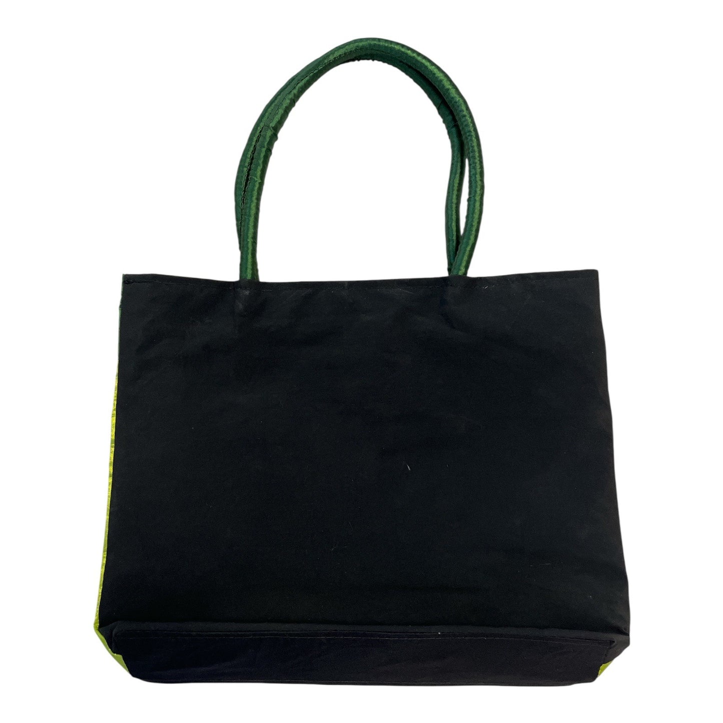 Vietnam Embroidered Tote Bag – Green and Yellow Silk Blend with Women & Bicycle Motif – Zip Top – 12x10x2"