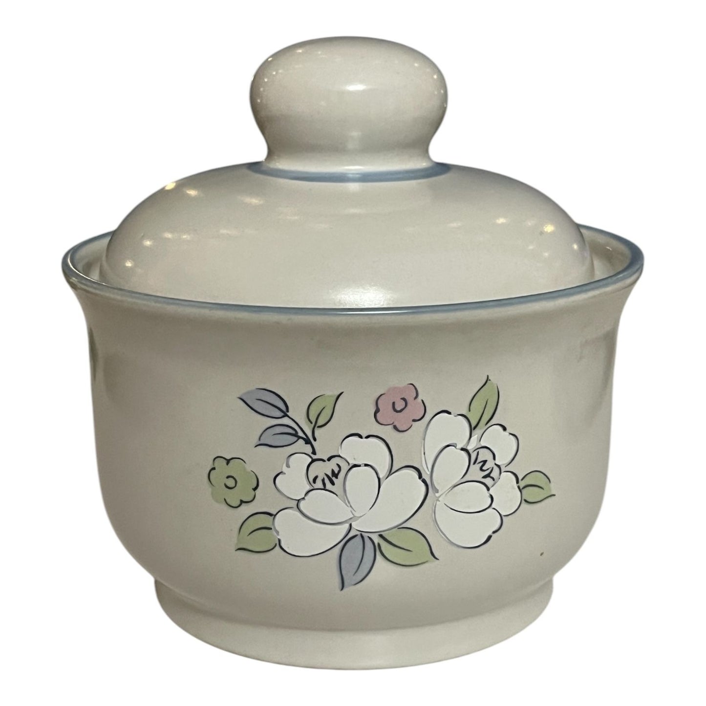 Vintage Chantilly Fleur de Lune Stoneware Sugar Bowl with Lid – Japan – Floral Pattern