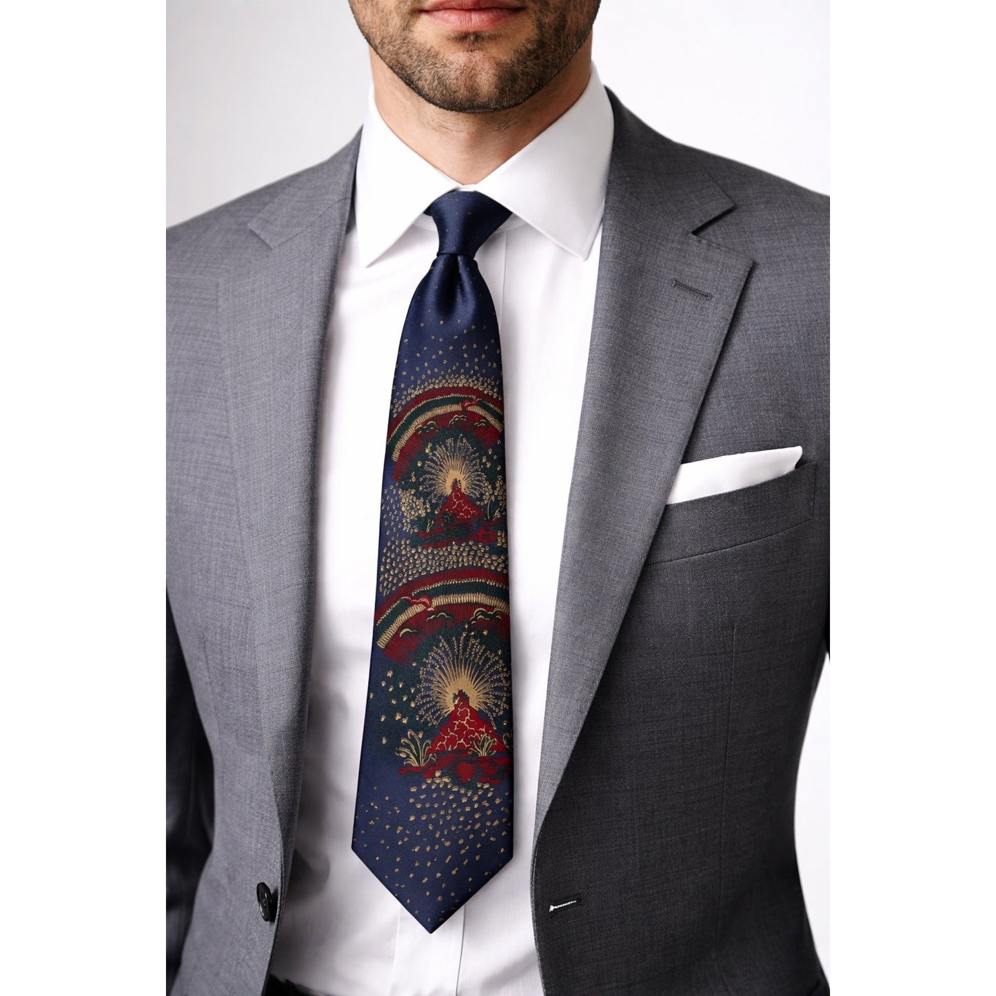 Valenti Neckwear Co Silk Tie Italian Fabric USA Made Blue Scenic Print Vintage