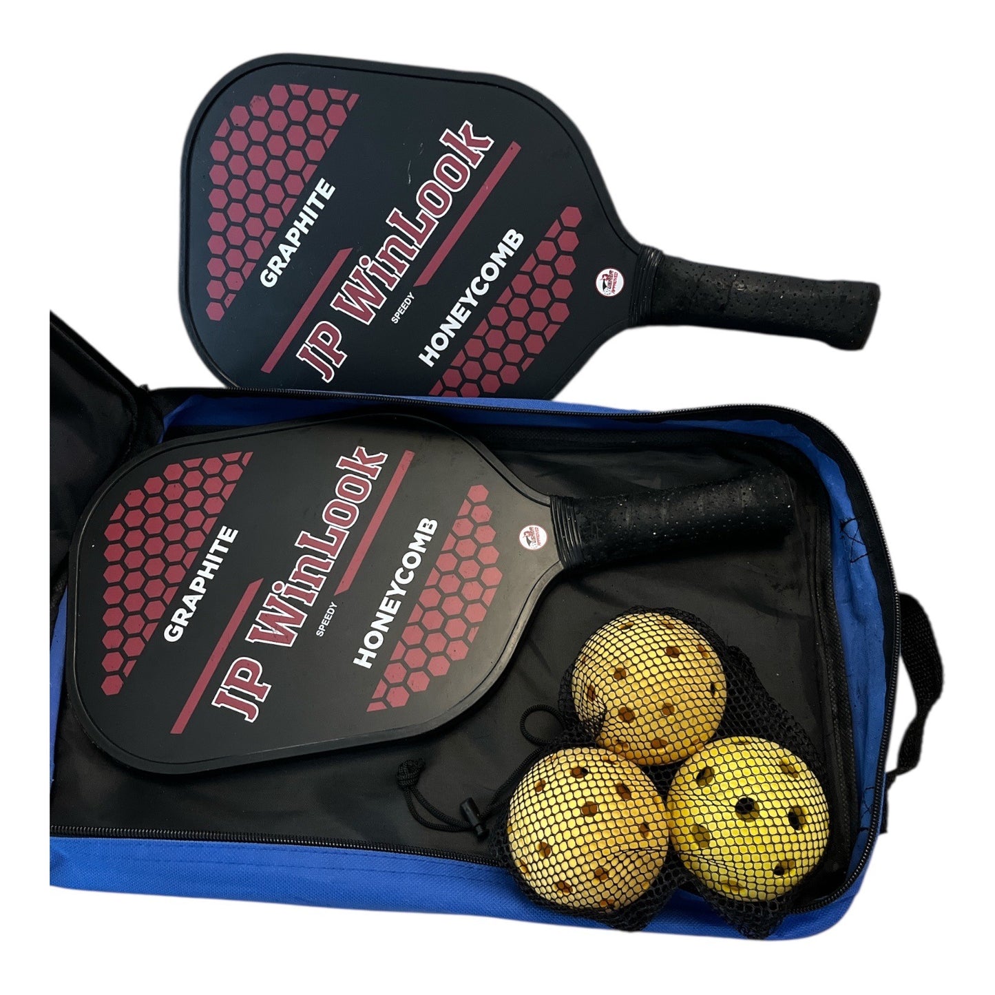 JP WinLook Pickleball Set – 2 Graphite Paddles + 3 Balls + Case – Speedy Honeycomb