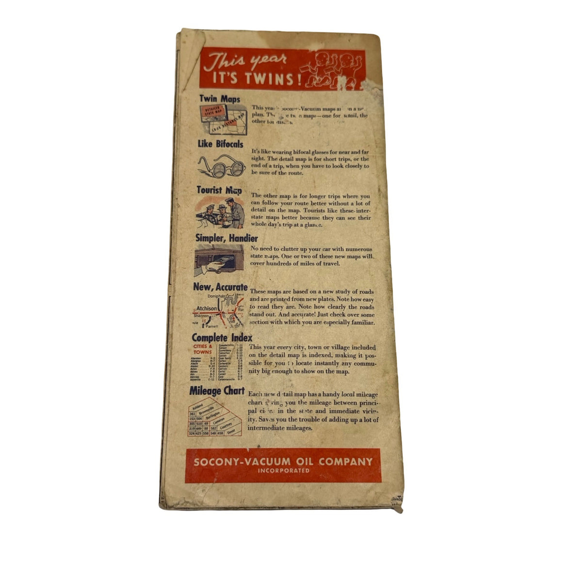 1939 Mobilgas Ohio & Adjoining States Road Map Socony-Vacuum Pegasus Gas Oil Advertising