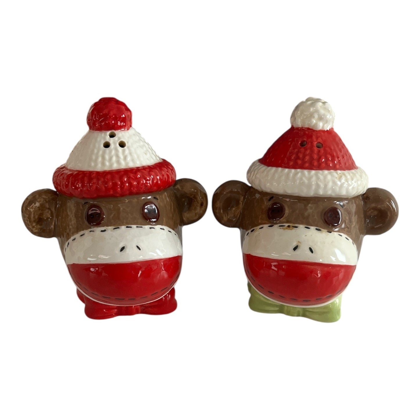 Cracker Barrel Sock Monkey Salt & Pepper Shakers – Handmade Christmas – 2005 Era