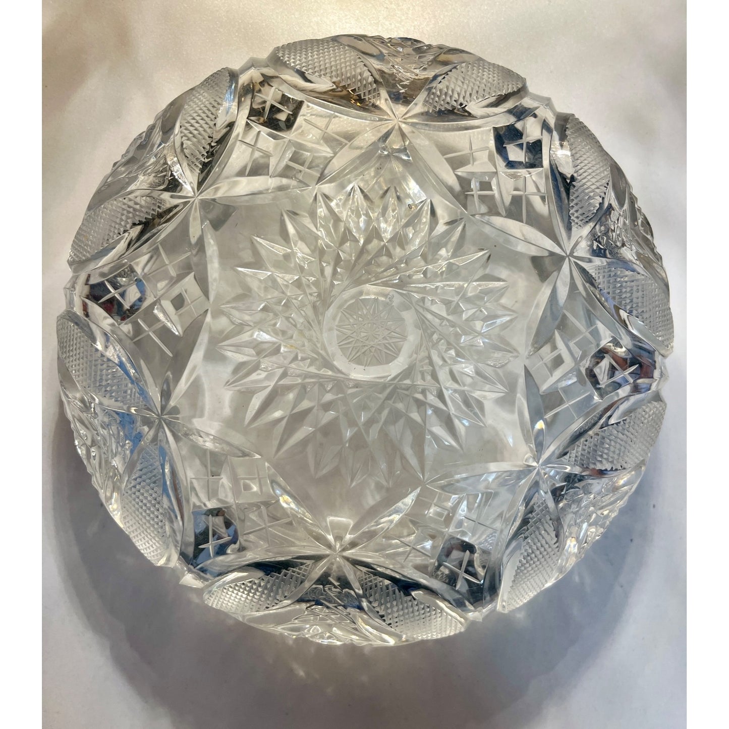 Antique American Brilliant Cut Glass Ashtray – 6” with Cigarette Rests – Deep Geometric Pattern