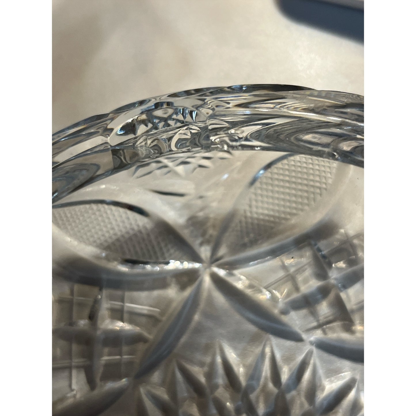 Antique American Brilliant Cut Glass Ashtray – 6” with Cigarette Rests – Deep Geometric Pattern