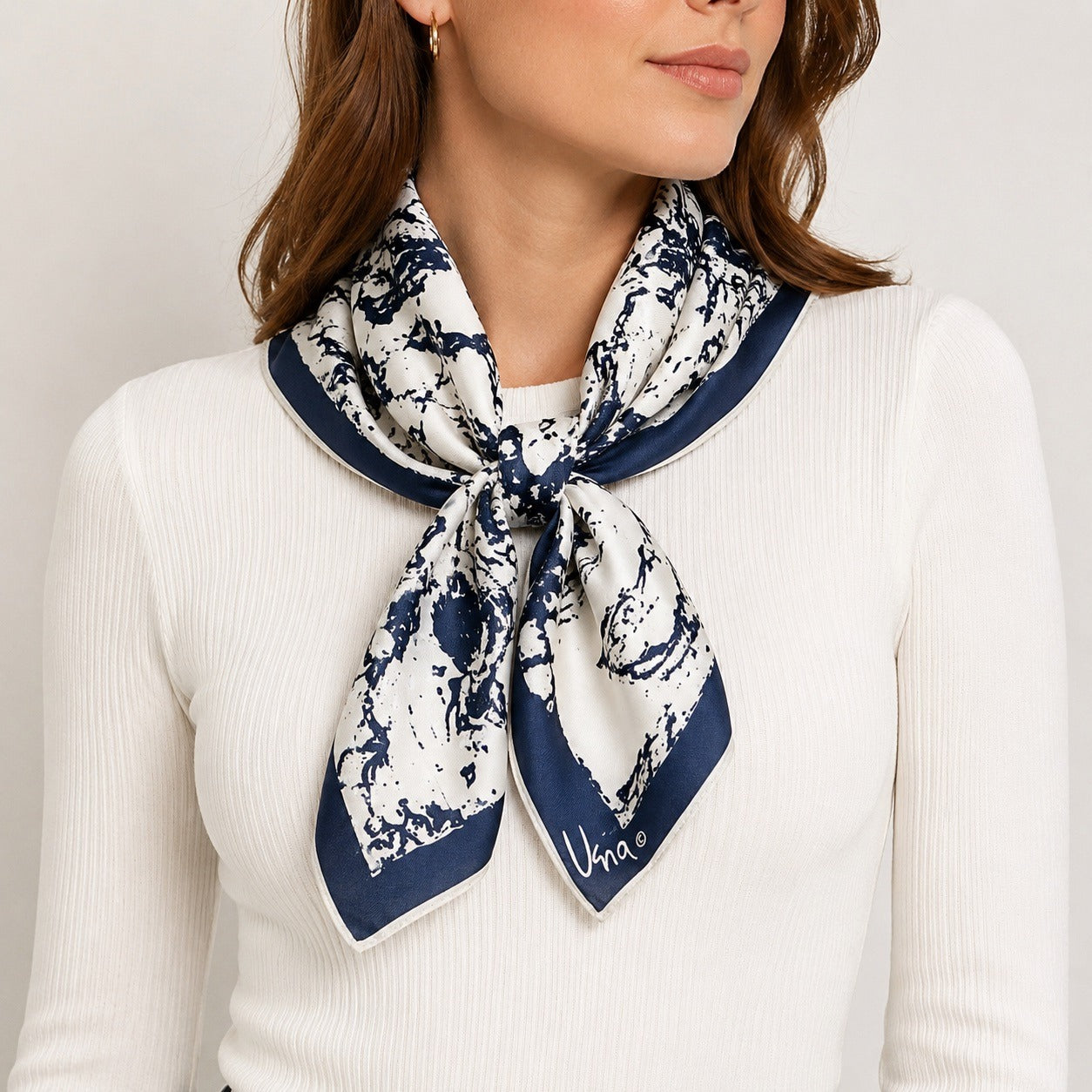 Vera Neumann Abstract Blue White Silk Scarf Signed Vera 24 Inch Square