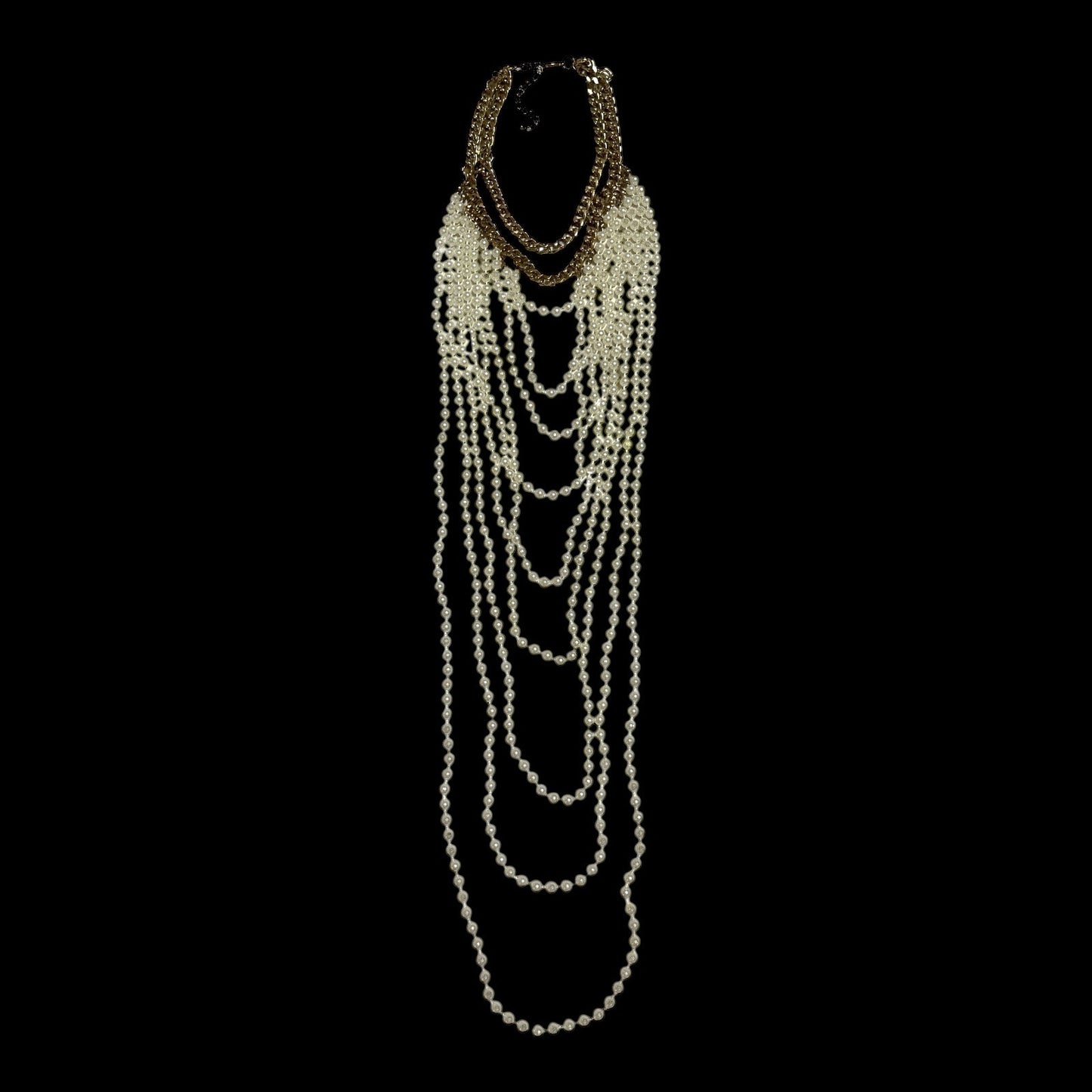 Vintage-Inspired Gold Tone Multi-Strand Pearl Statement Necklace – 23”