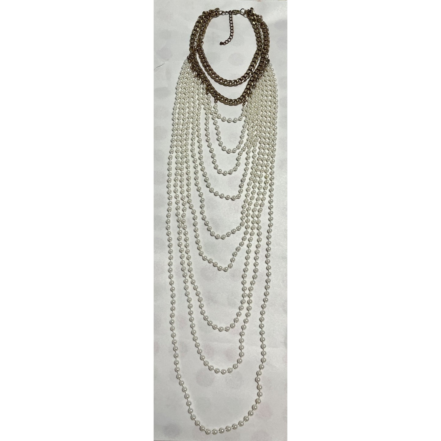 Vintage-Inspired Gold Tone Multi-Strand Pearl Statement Necklace – 23”
