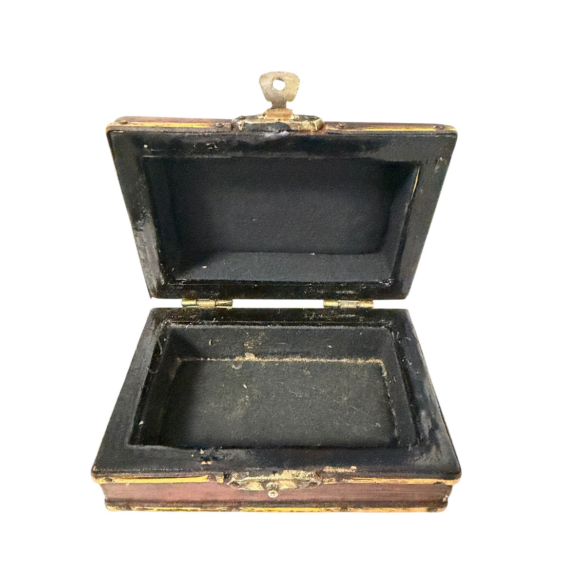 Vintage Hand Painted Fruit Still Life Wood Trinket Jewelry Box Gold Tone Trim 4"
