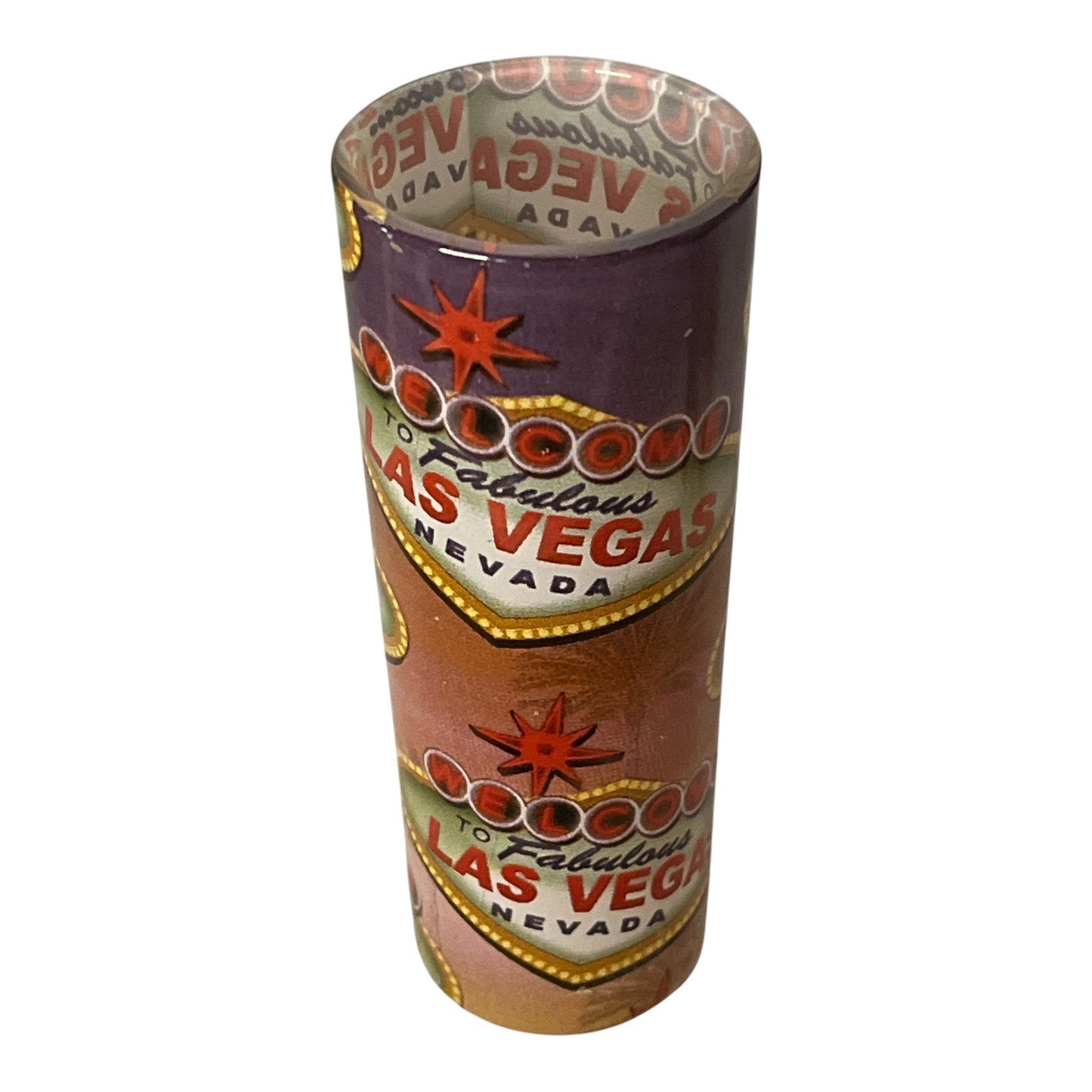 Y2K Las Vegas “Welcome to Fabulous Las Vegas” Tall Shot Glass Souvenir (Early 2000s)