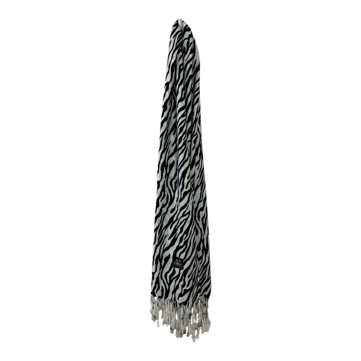 Coach Zebra Print Fringe Scarf – Black & White Animal Print – 74" x 26"