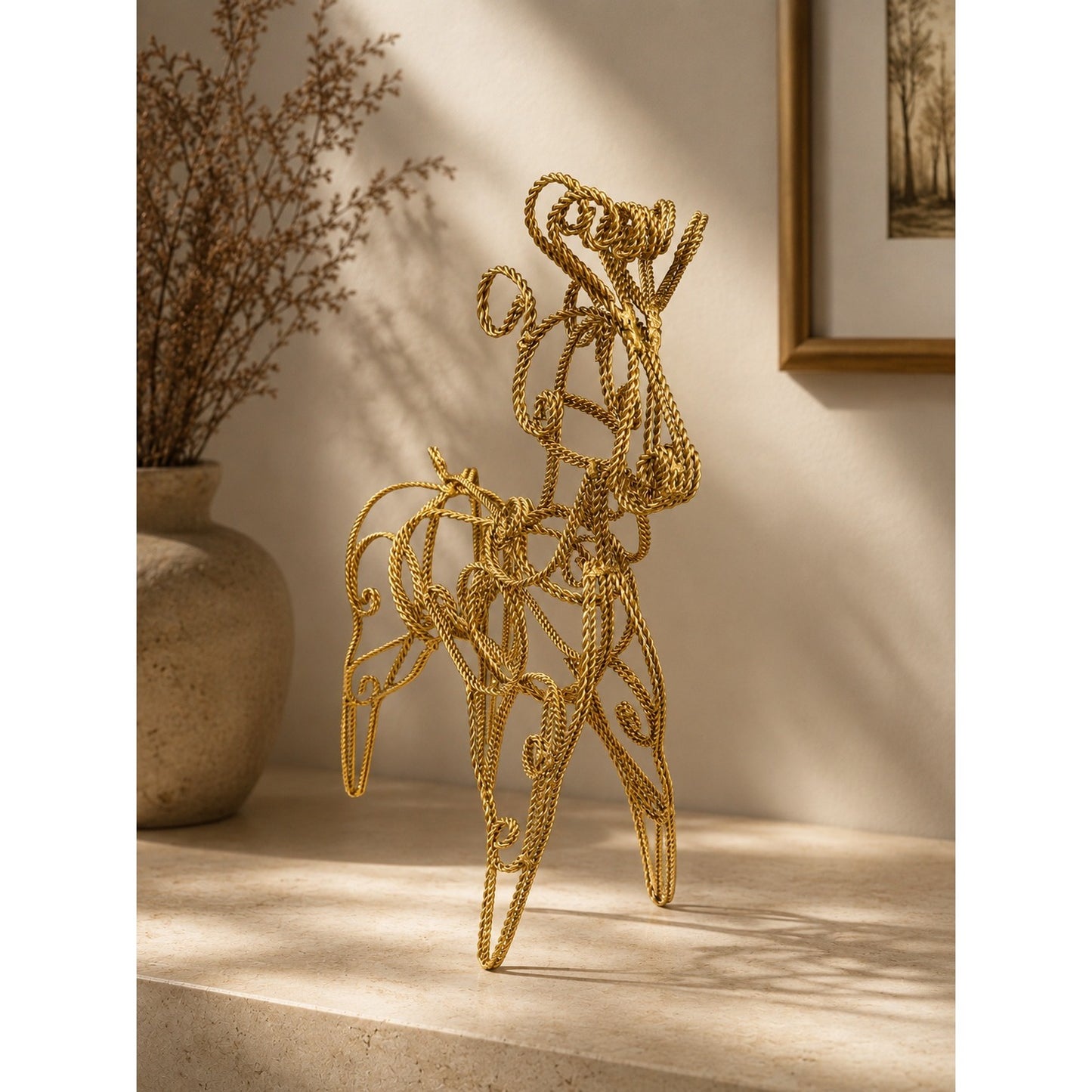 Rope Wire Reindeer Sculpture Figurine Rustic Metal Reindeer Holiday Decor