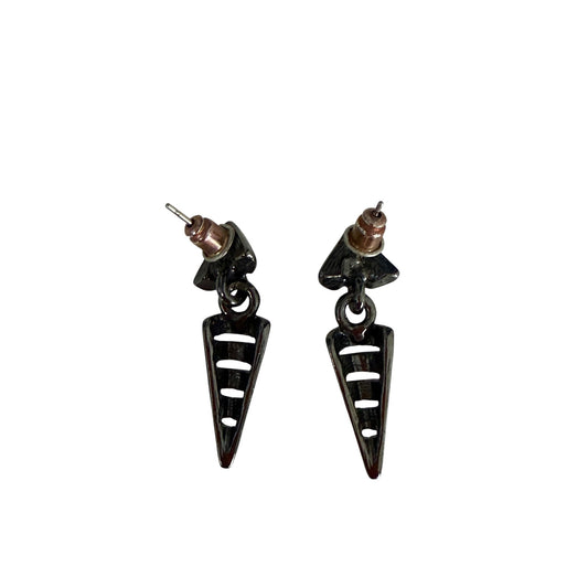 Vintage Black Gunmetal Geometric Dangle Earrings Modern Openwork Statement Jewelry