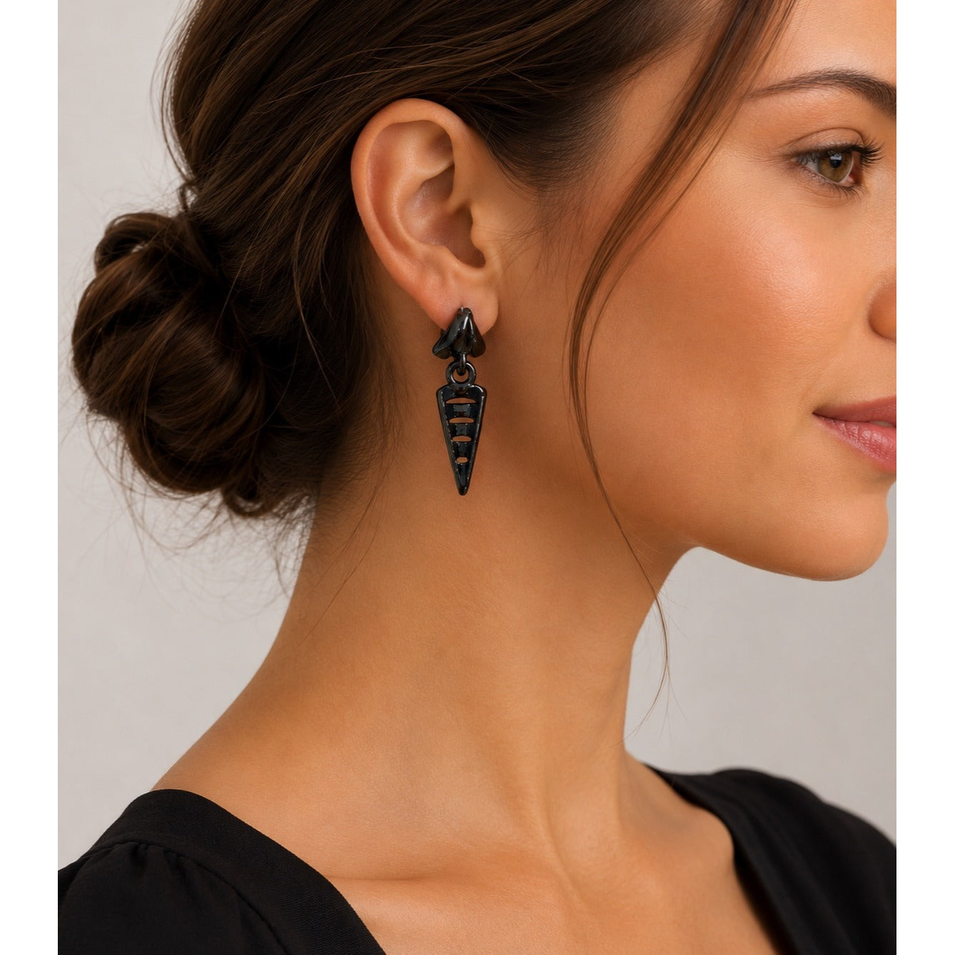 Vintage Black Gunmetal Geometric Dangle Earrings Modern Openwork Statement Jewelry