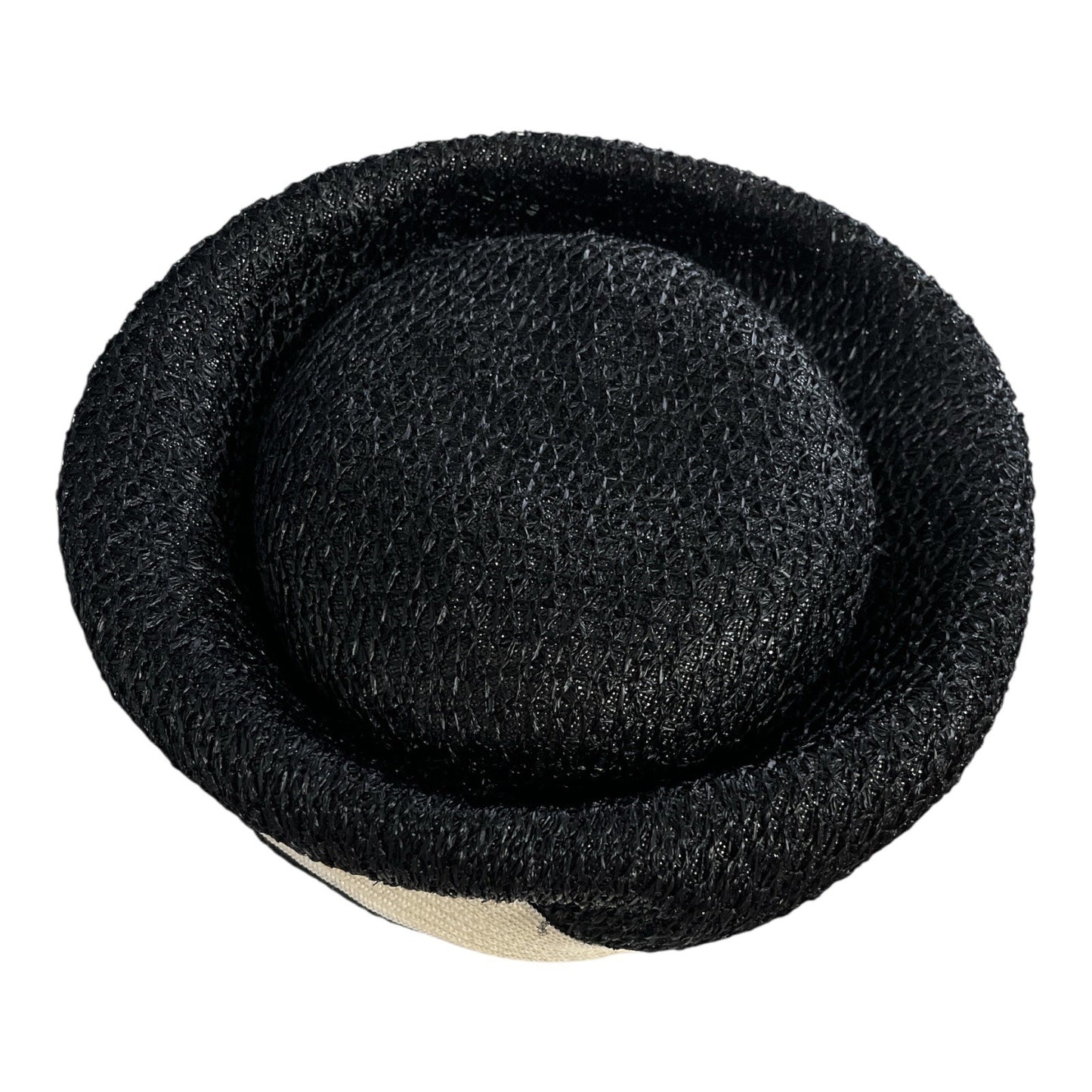 Vtg Mark III Black Straw Beret Hat Cream Band Union Made USA 1960s 1970s