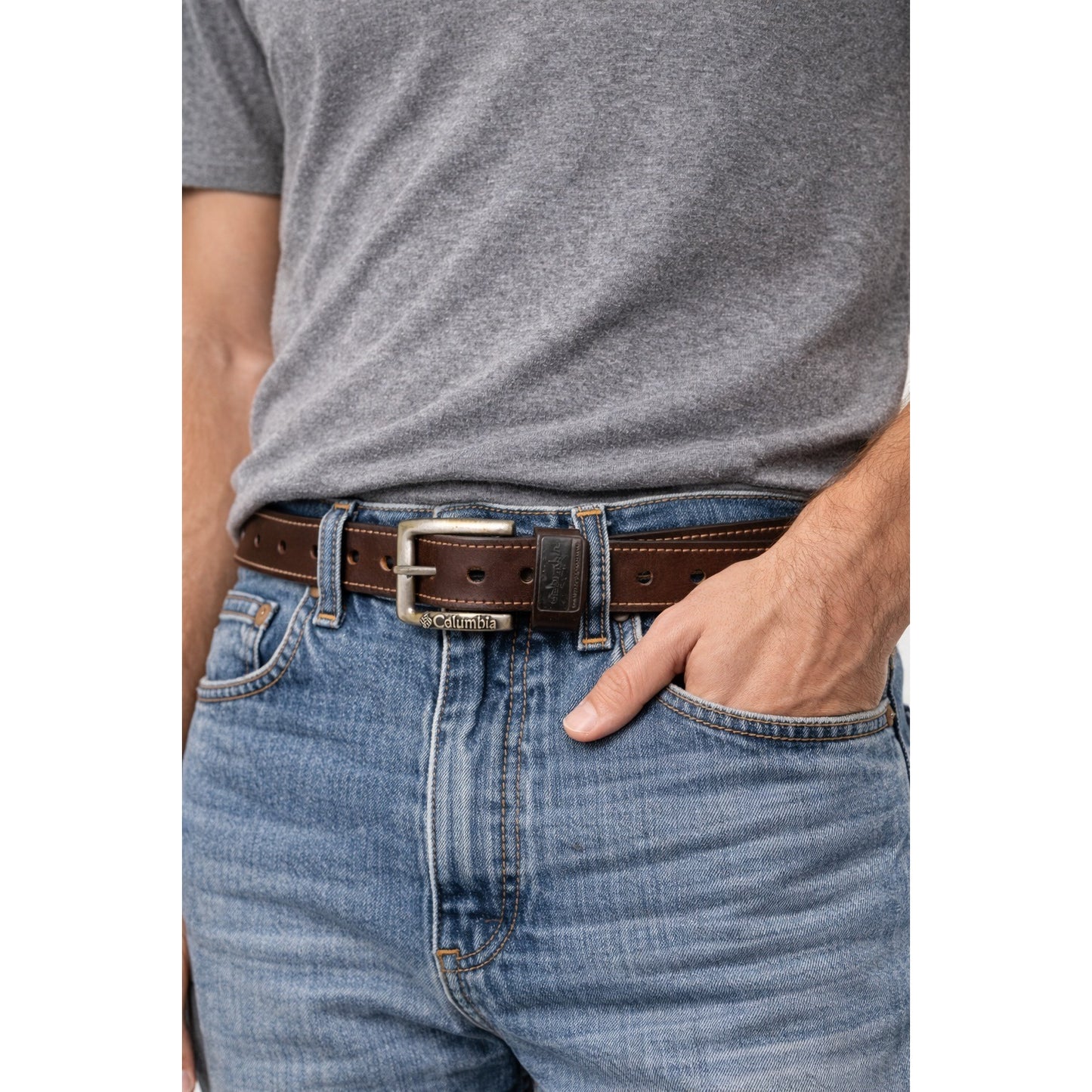 Y2K Columbia Genuine Leather Belt Dark Brown Size M 34–36