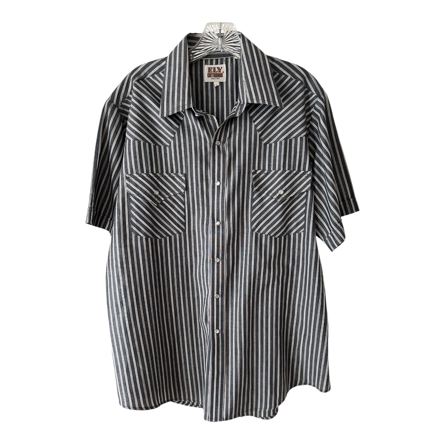 Ely Cattleman Men's Western Shirt L | Black Gray White Stripe Snap Button | 50” Chest