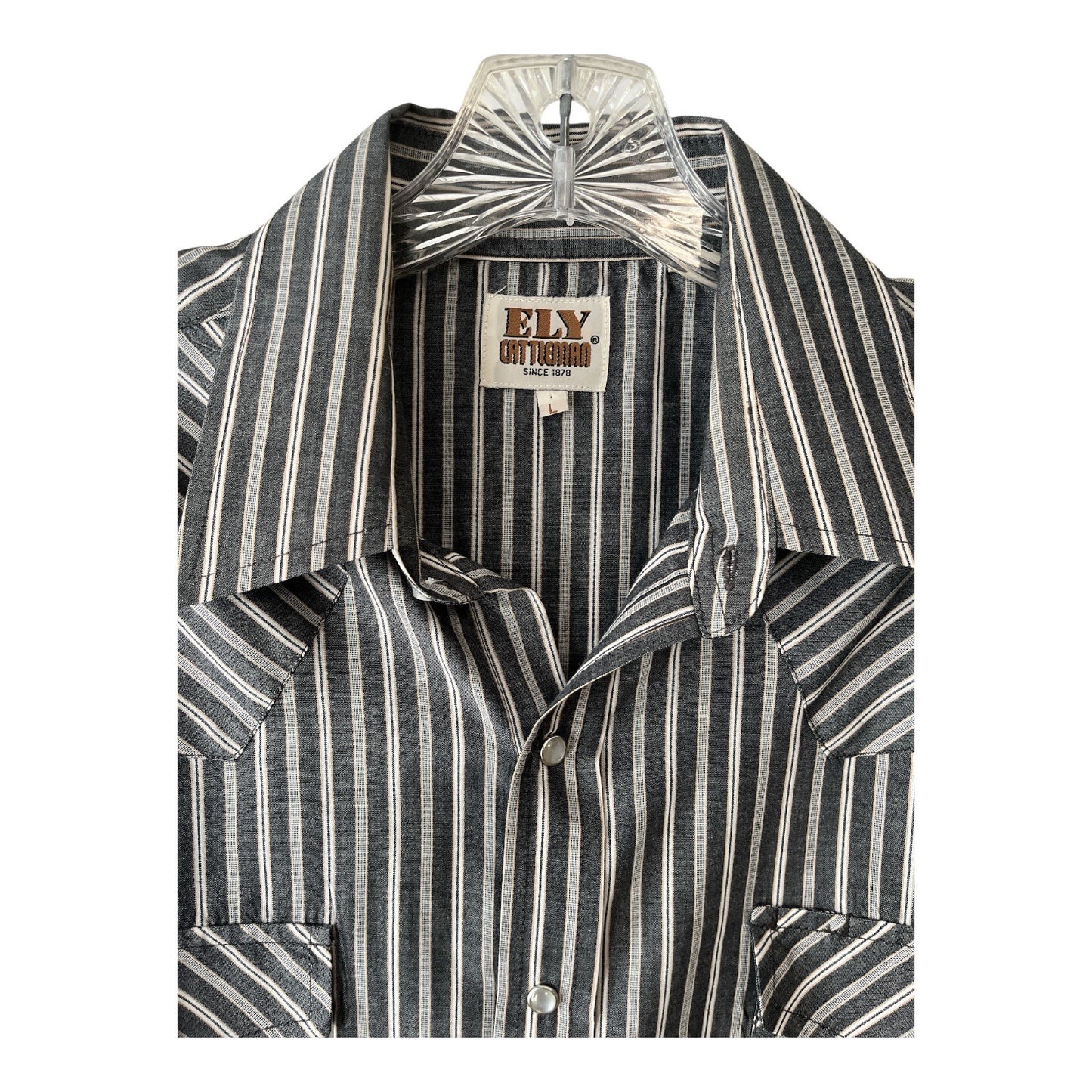 Ely Cattleman Men's Western Shirt L | Black Gray White Stripe Snap Button | 50” Chest