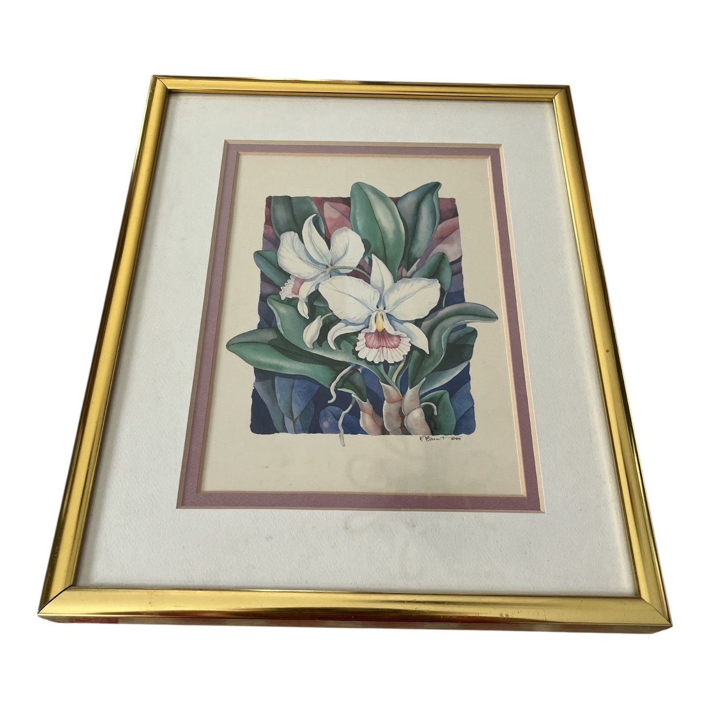 Pair of Paul Brent Orchid Prints – Matted & Framed – Signed in Plate, 2001