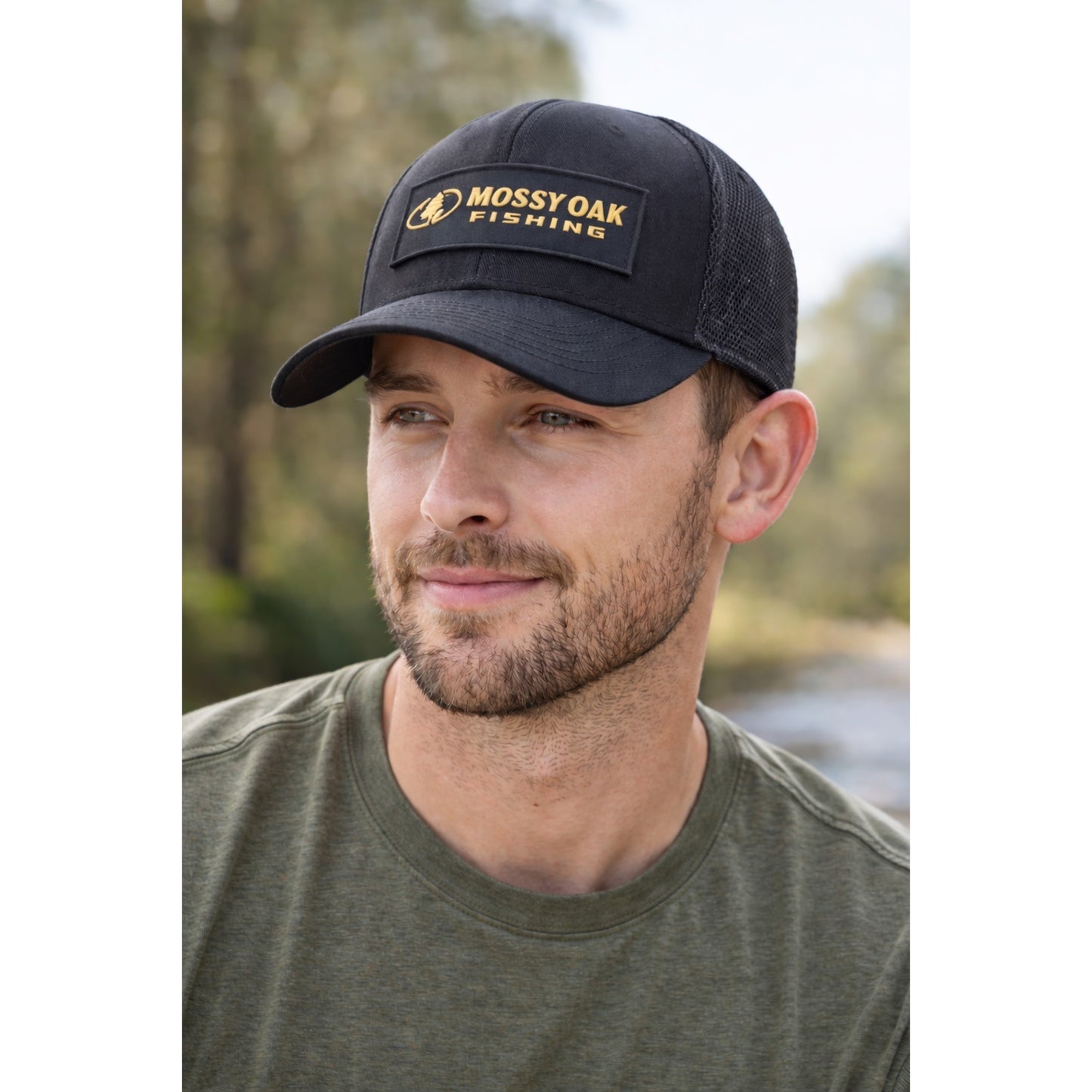 Mossy Oak Fishing Black Adjustable Snapback Hat with Raised Silicone Logo – Read