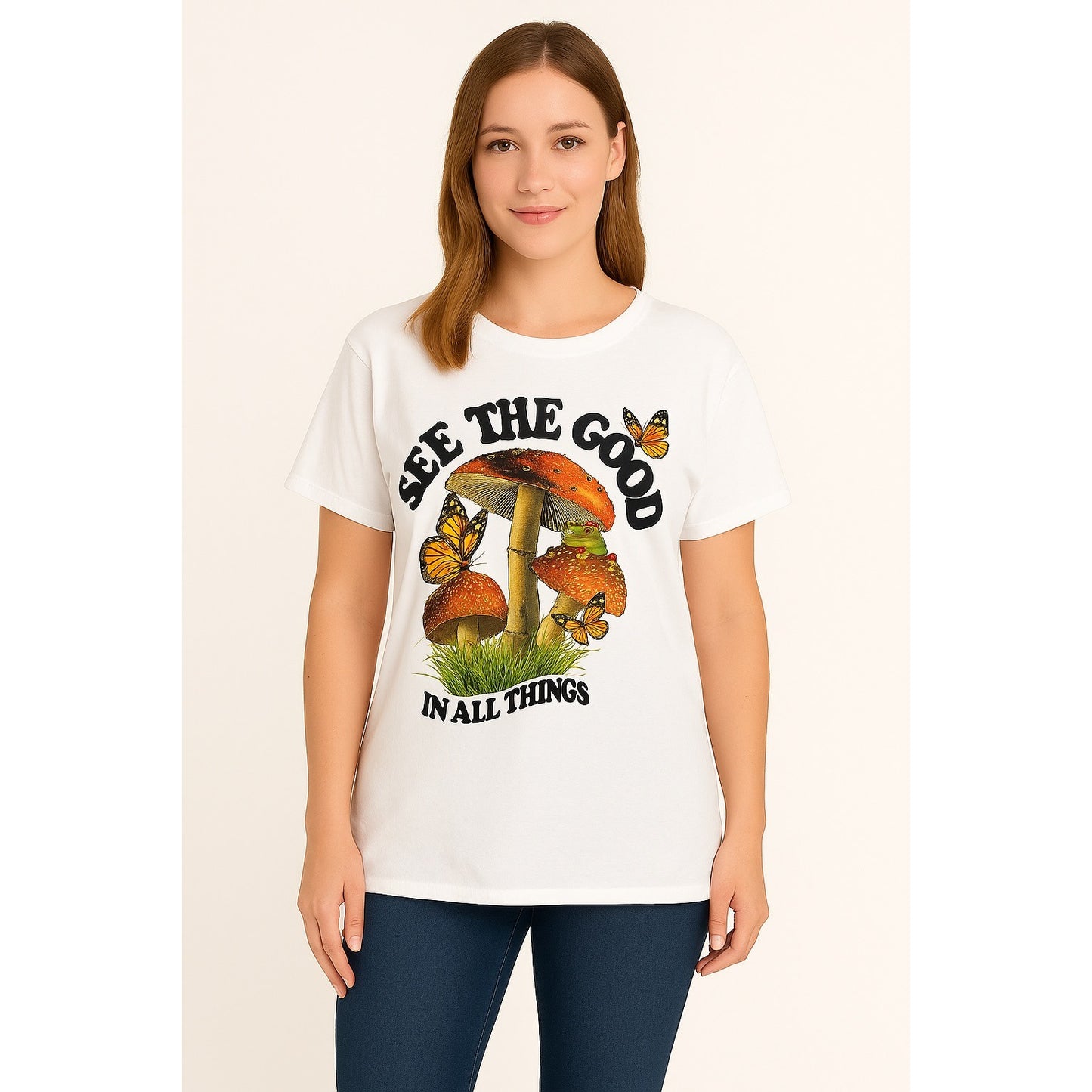DOM “See The Good In All Things” Graphic T-Shirt Men’s Size XL – Mushrooms & Butterflies