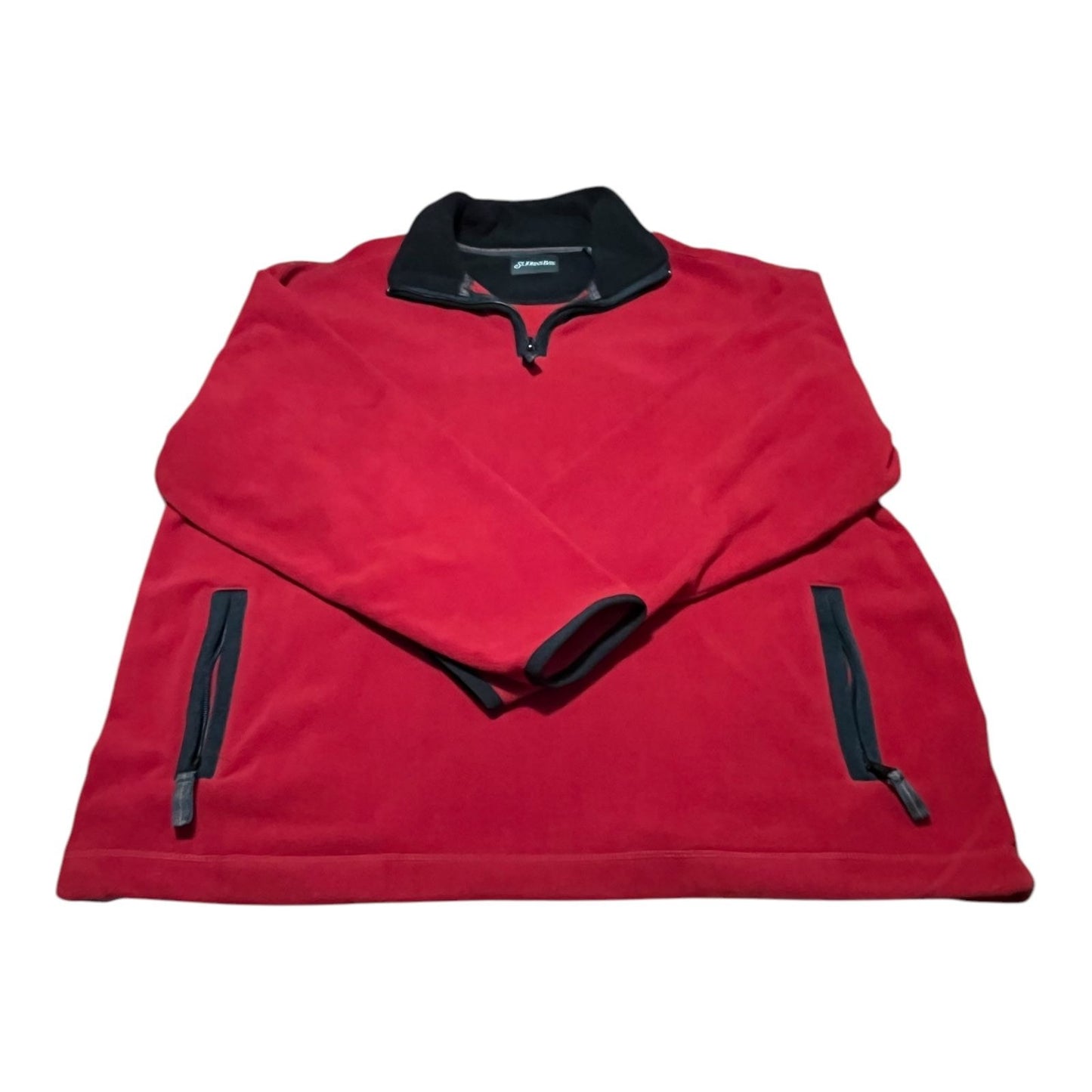 Vtg St. John's Bay Red Fleece Pullover L – 90s Y2K Mens 1/4 Zip Jacket, Black Collar, Pockets