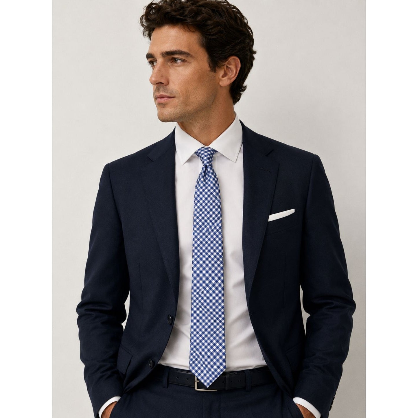Michael Kors 100% Silk Blue White Geometric Check Necktie Men's Designer Tie