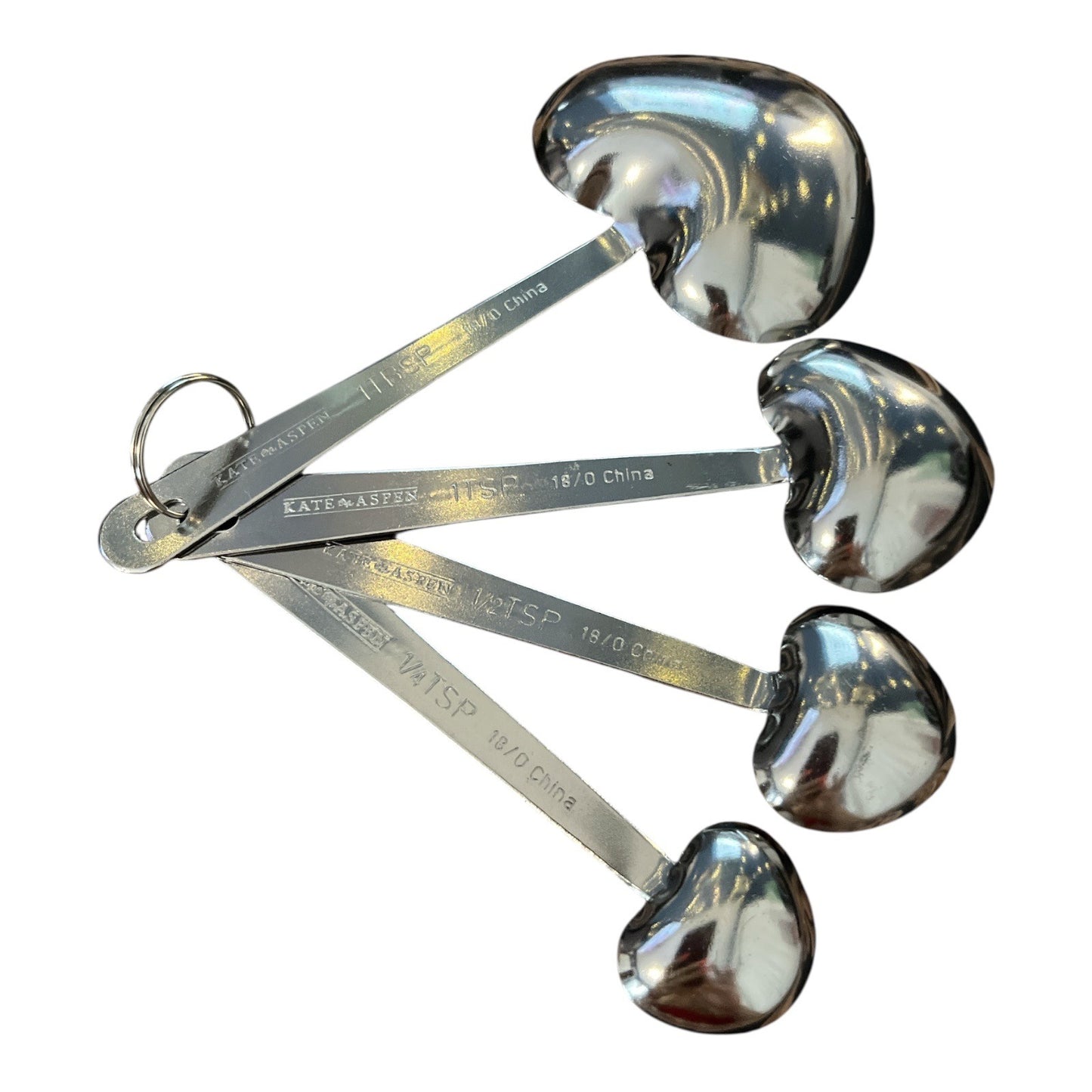 Kate Aspen Heart Measuring Spoons – Set of 4 with Uplifting Phrases – 2011 – Stainless Steel Gift Boxed