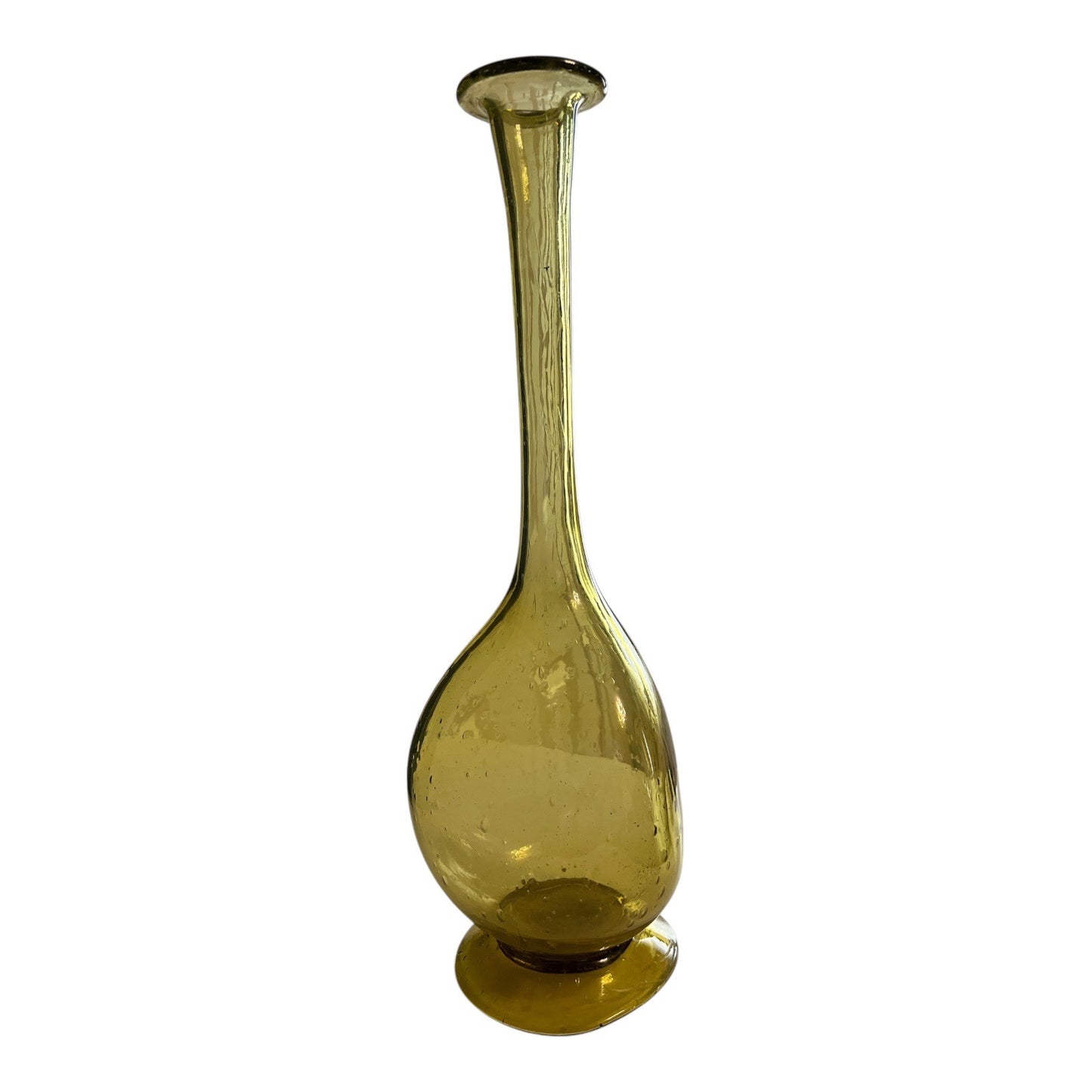 Vintage Amber Glass Vase with Character – 15.5" Hand Blown Mid Century Display Piece