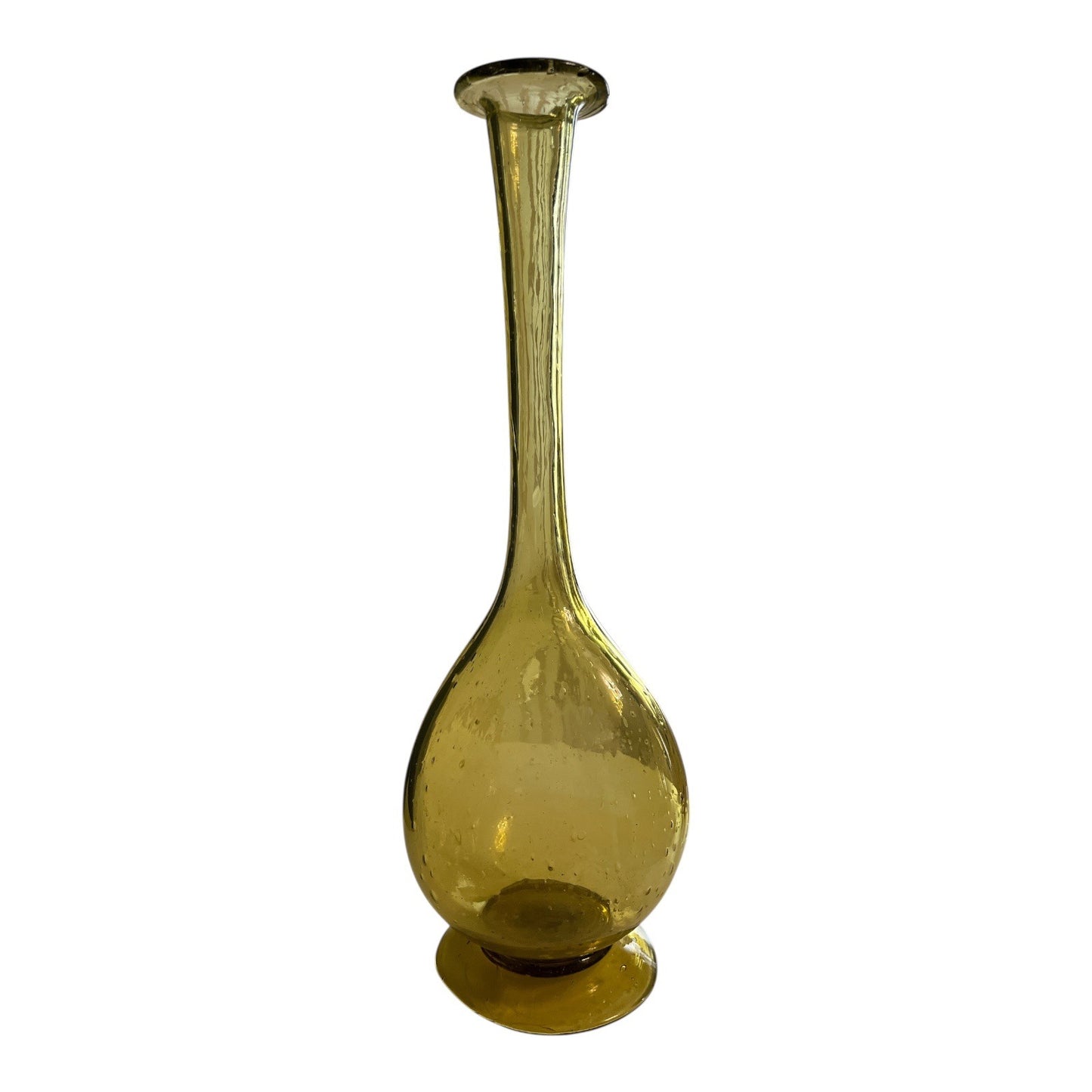 Vintage Amber Glass Vase with Character – 15.5" Hand Blown Mid Century Display Piece