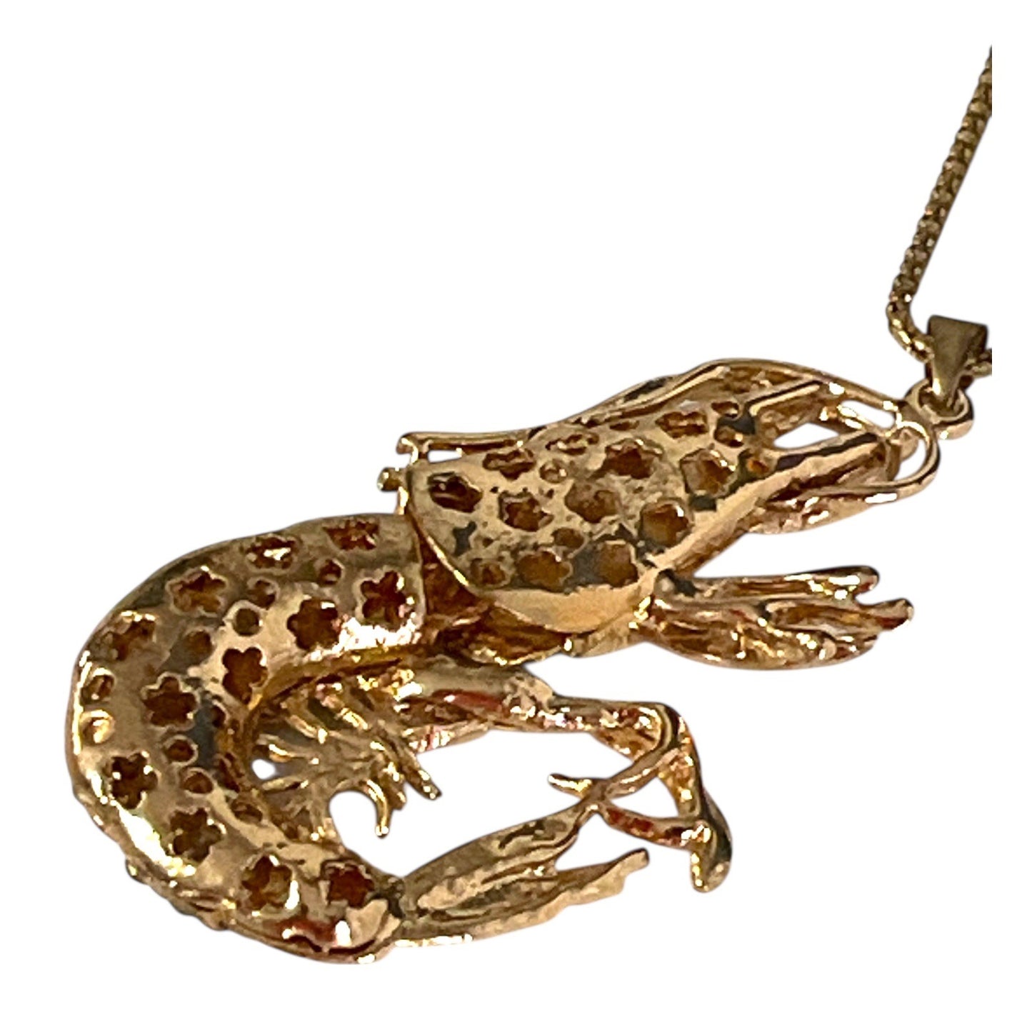 Betsey Johnson Crawfish Shrimp Pendant Necklace Y2K Gold Tone Teal Rhinestones