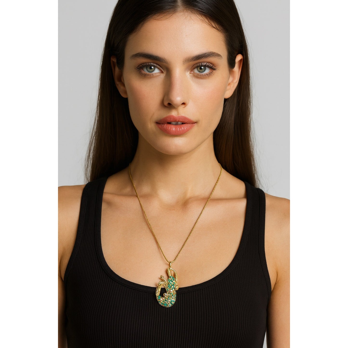 Betsey Johnson Crawfish Shrimp Pendant Necklace Y2K Gold Tone Teal Rhinestones