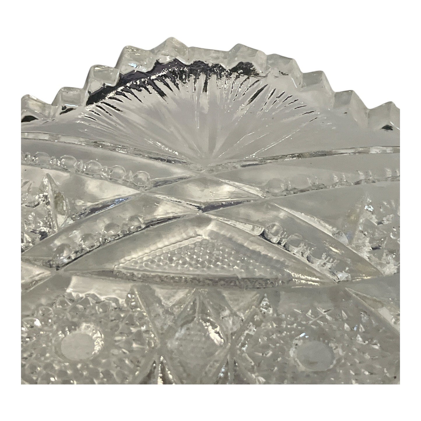 Antique McKee Pres Cut Glass Oval Bowl Hobstar Pattern Sawtooth - Damage