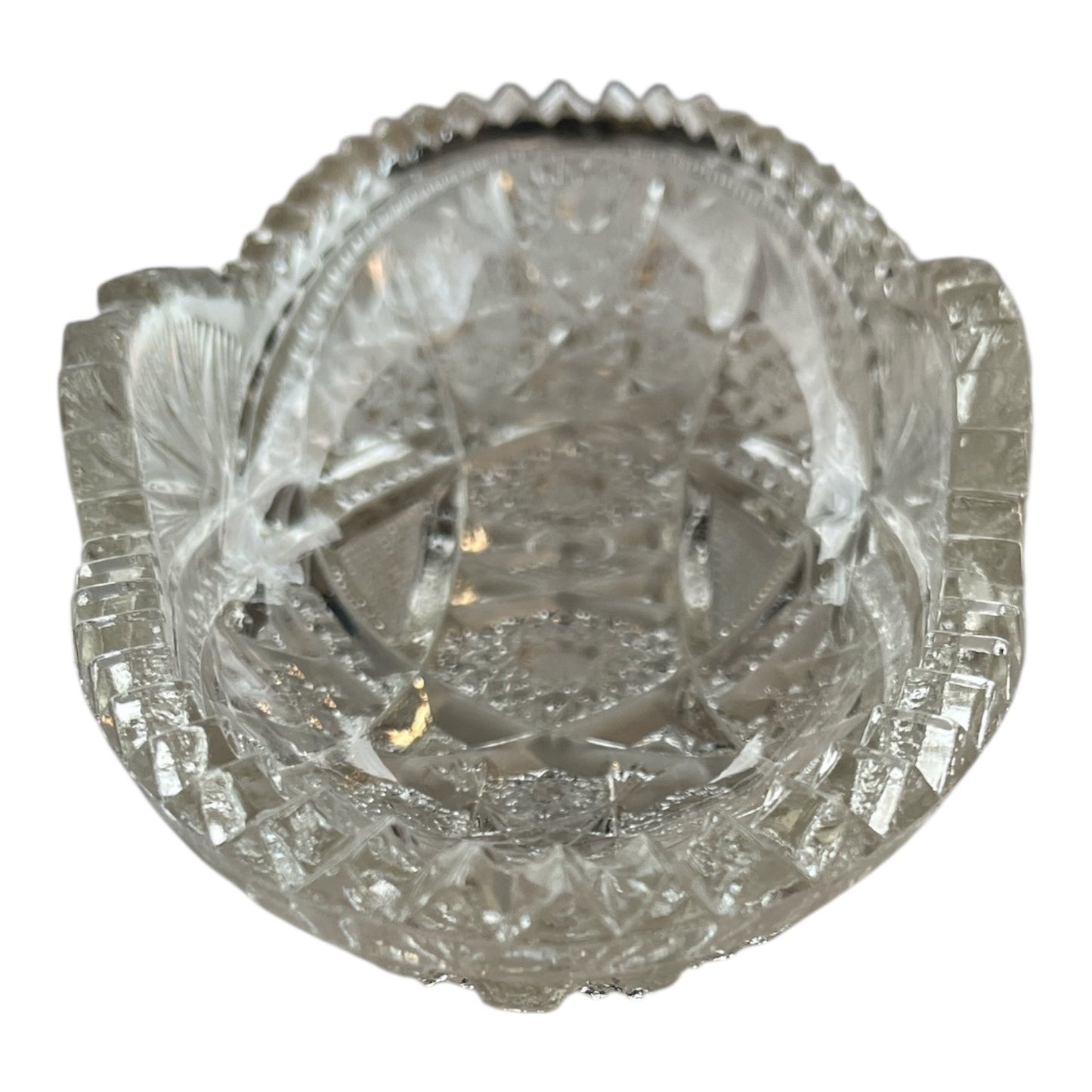 Antique McKee Pres Cut Glass Oval Bowl Hobstar Pattern Sawtooth - Damage