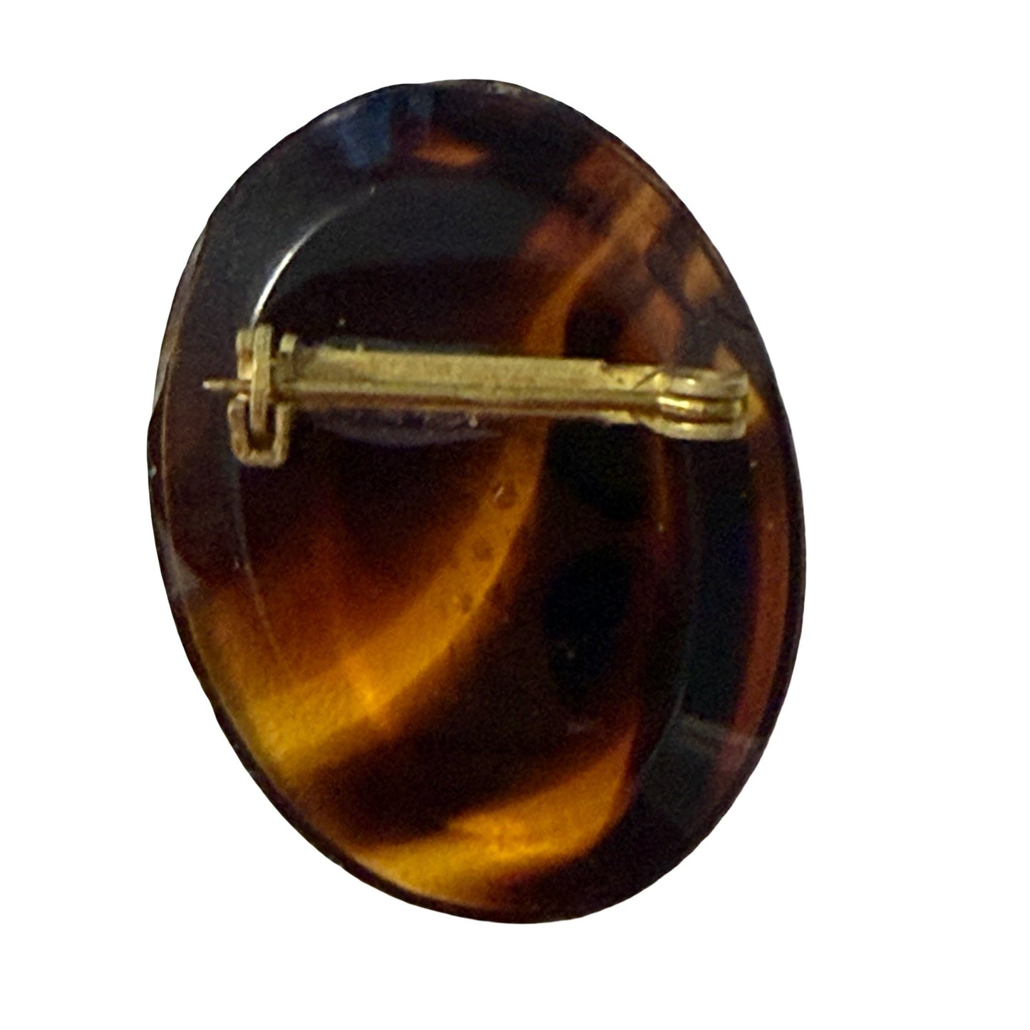 Vintage Tortoiseshell Style Cameo Brooch Detached Lady Silhouette Repair Project 1.25 x 1 Inch