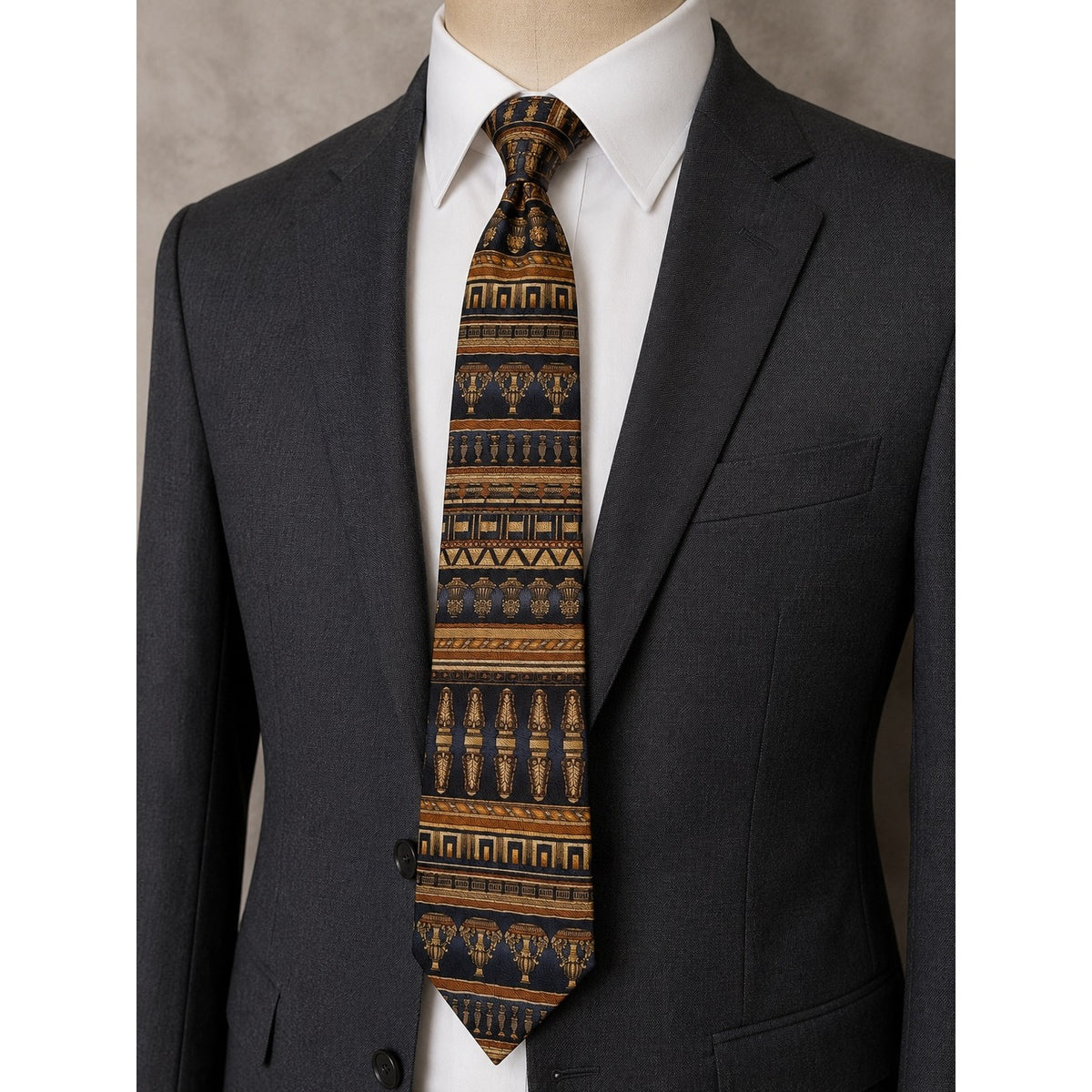Basic Elements Vintage 1990s Architectural Column Urn Geometric Rayon Necktie USA