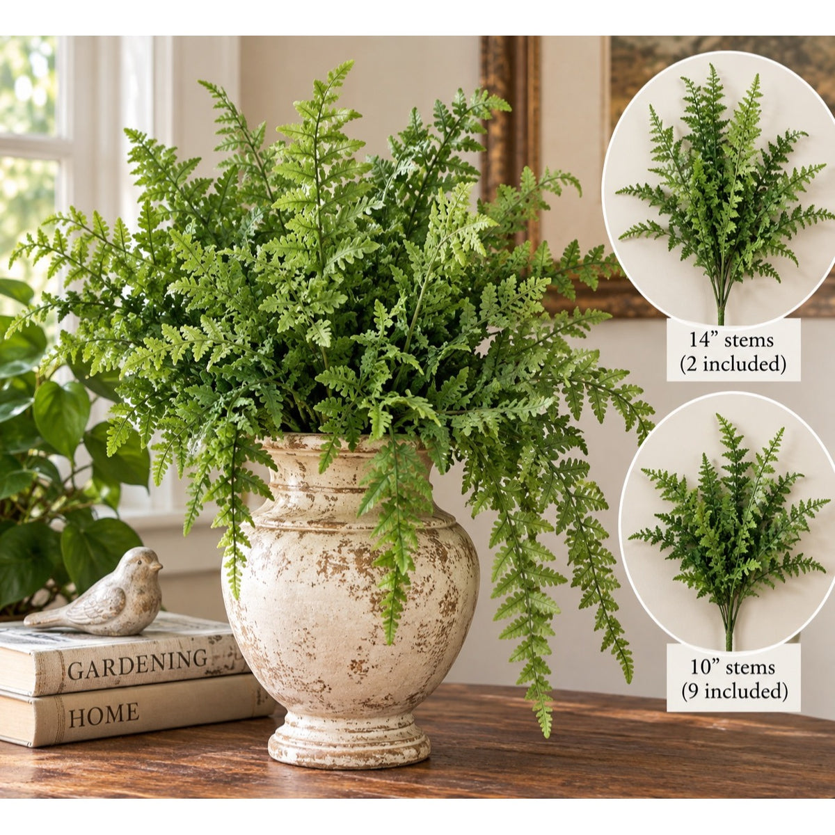 Vintage Designer’s Accents Artificial Fern Stems Green Faux Greenery Lot of 13