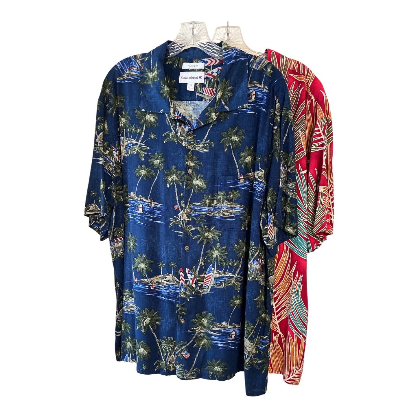 Lot of 2 Saddlebred Men’s XXL Hawaiian Shirts – 100% Rayon – Classic Fit – Tropical Prints – 2010s