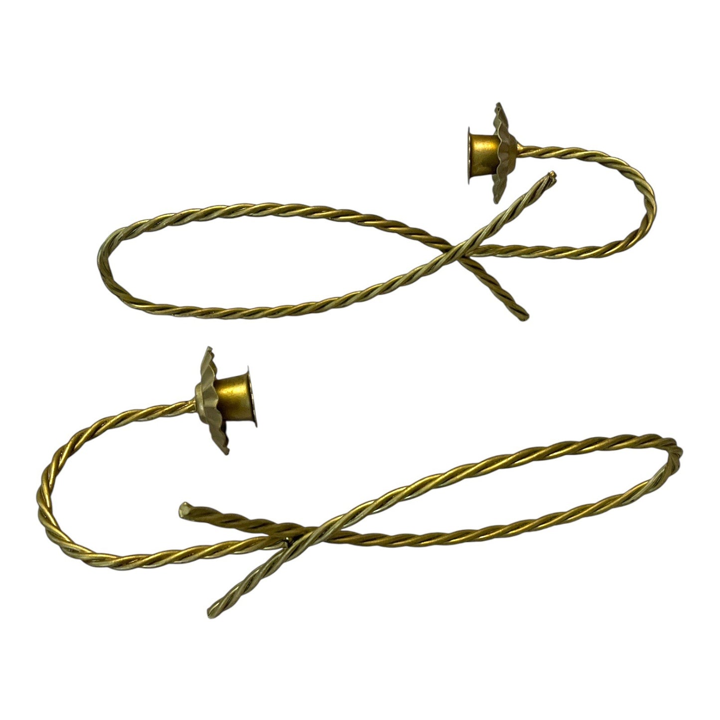 Vintage Brass Bow Wall Sconces – Twisted Metal Candle Holders – Set of 2