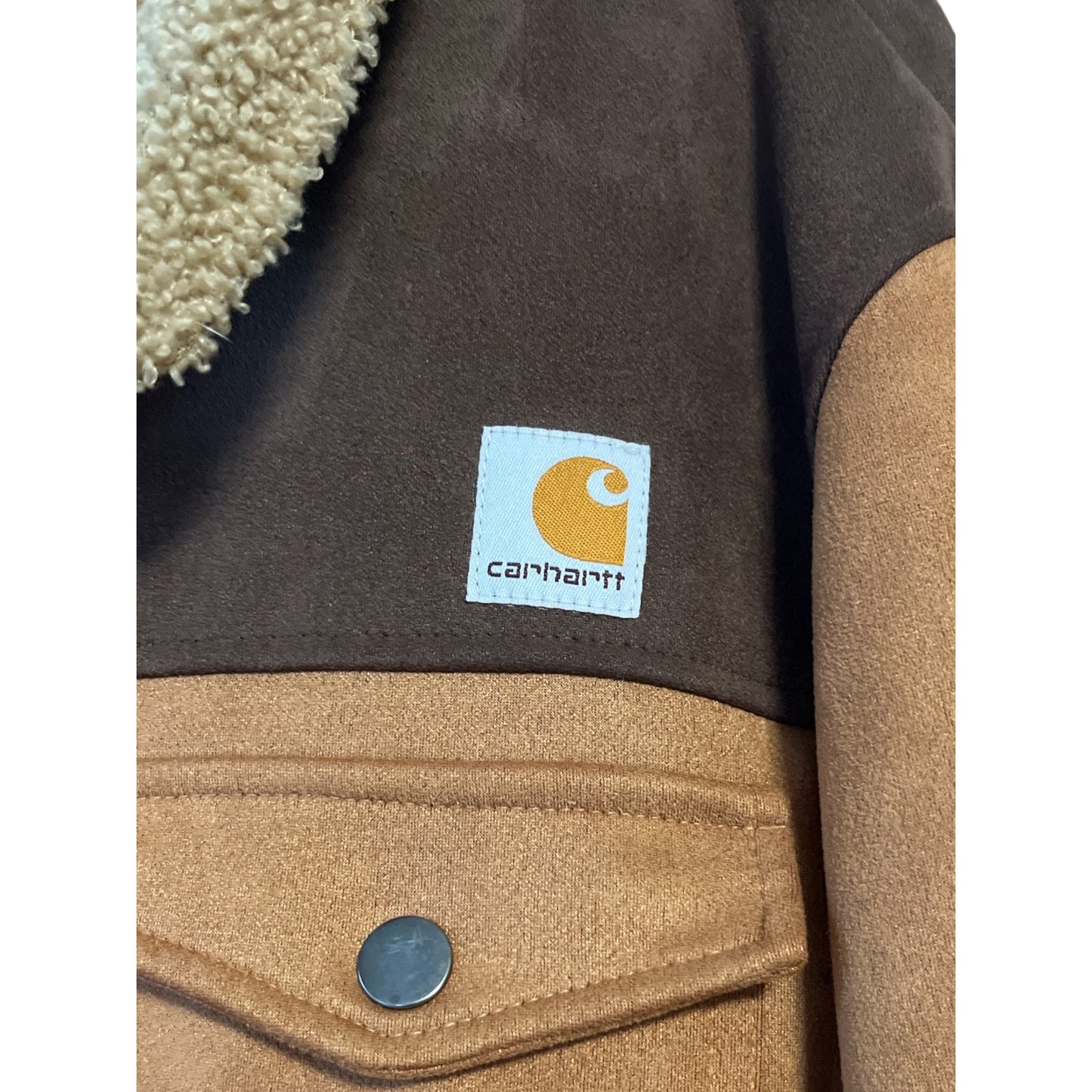 Vintage 90s-2000s Carhartt Sherpa-Lined Suede-Look Coat – Tagged 3XLT – Fits XL/2XL – Brown Western Barn Jacket