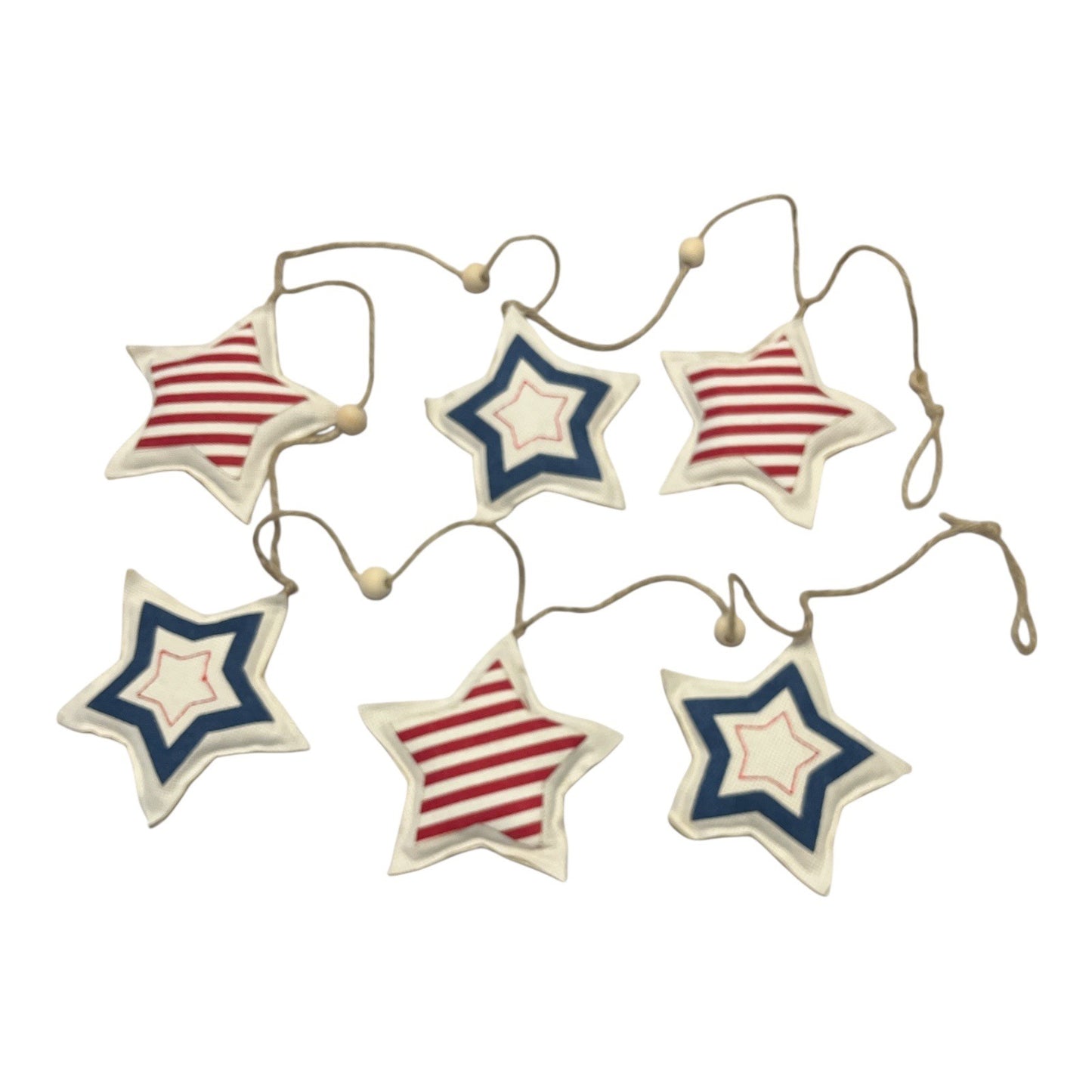 Tommy Bahama Patriotic Star Garland – 6 Foot Red, White & Blue Fabric Stars with Wooden Beads – Americana Decor