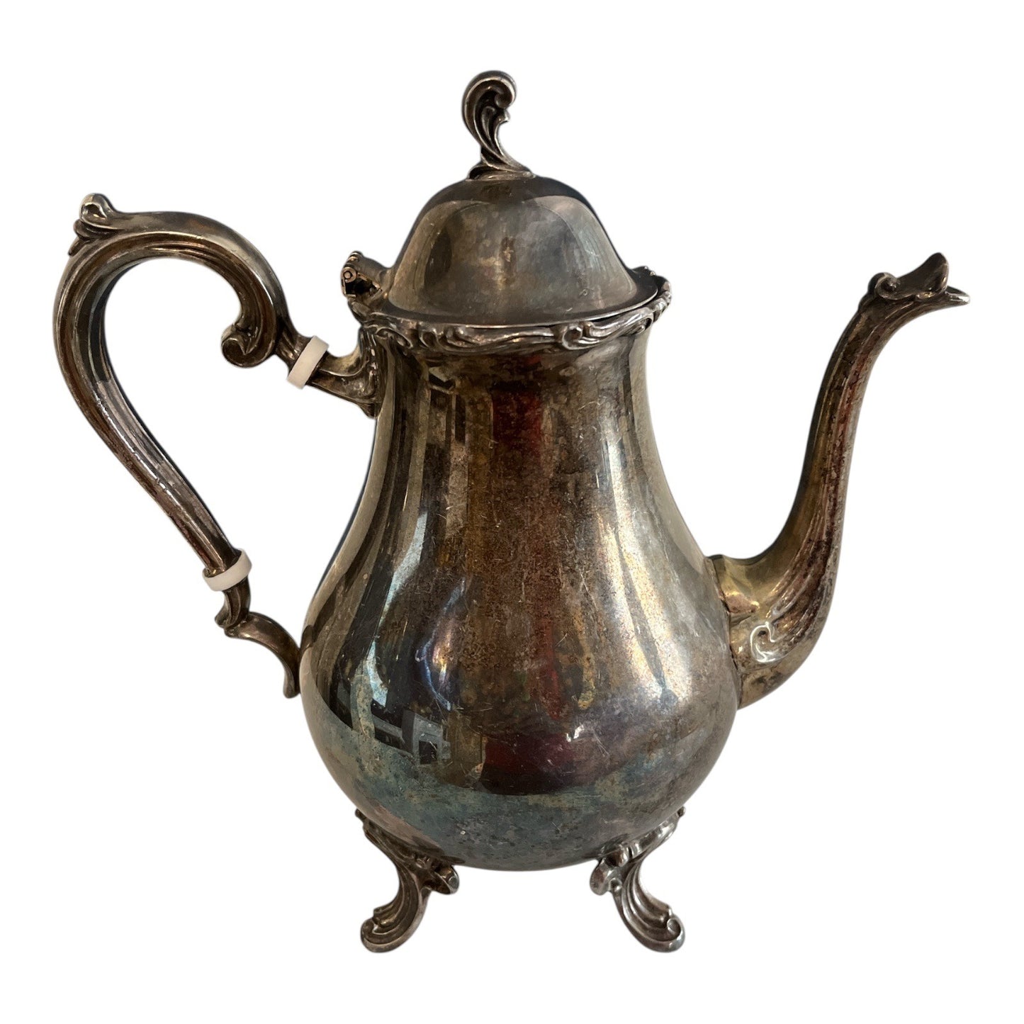 Vintage Leonard Silverplate Coffee Pot – Ornate Footed Teapot with Hinged Lid – 9.5" x 10"