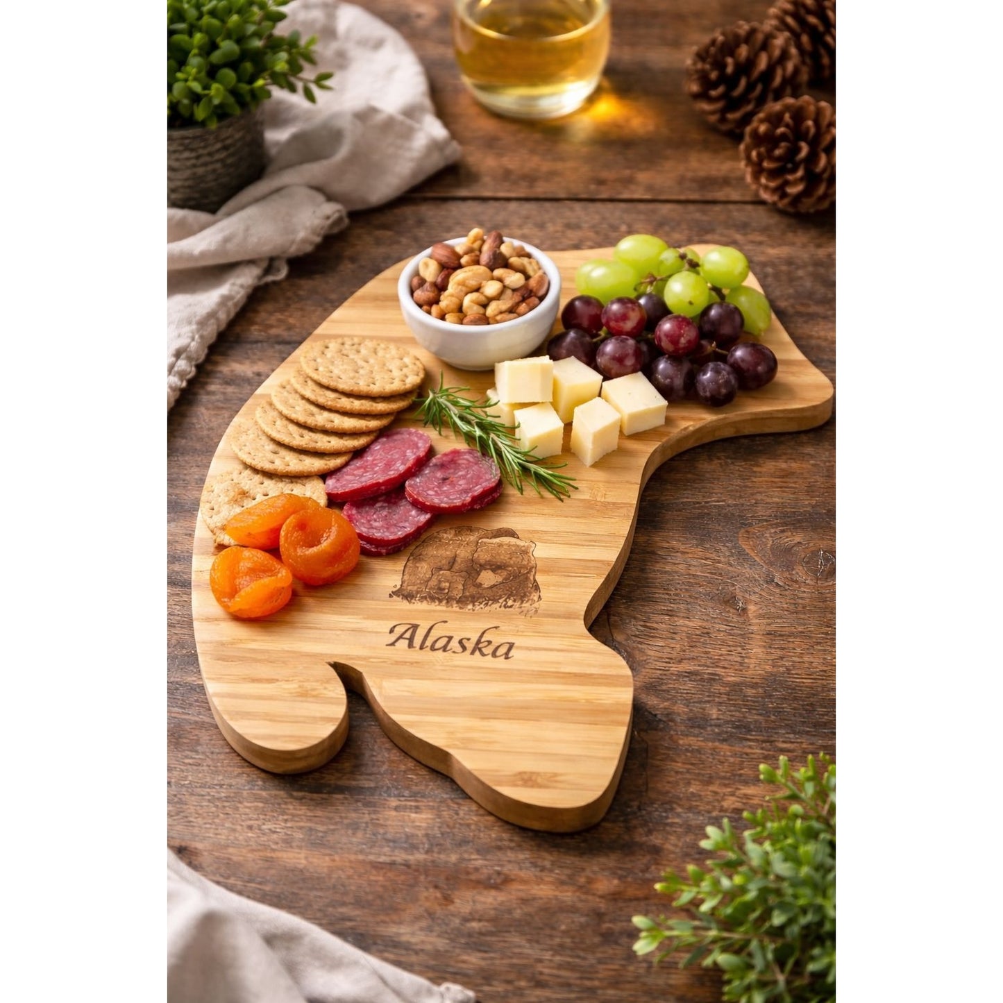 North West Laser Design Alaska Bear Bamboo Cutting Board Laser Engraved Souvenir Serving Board