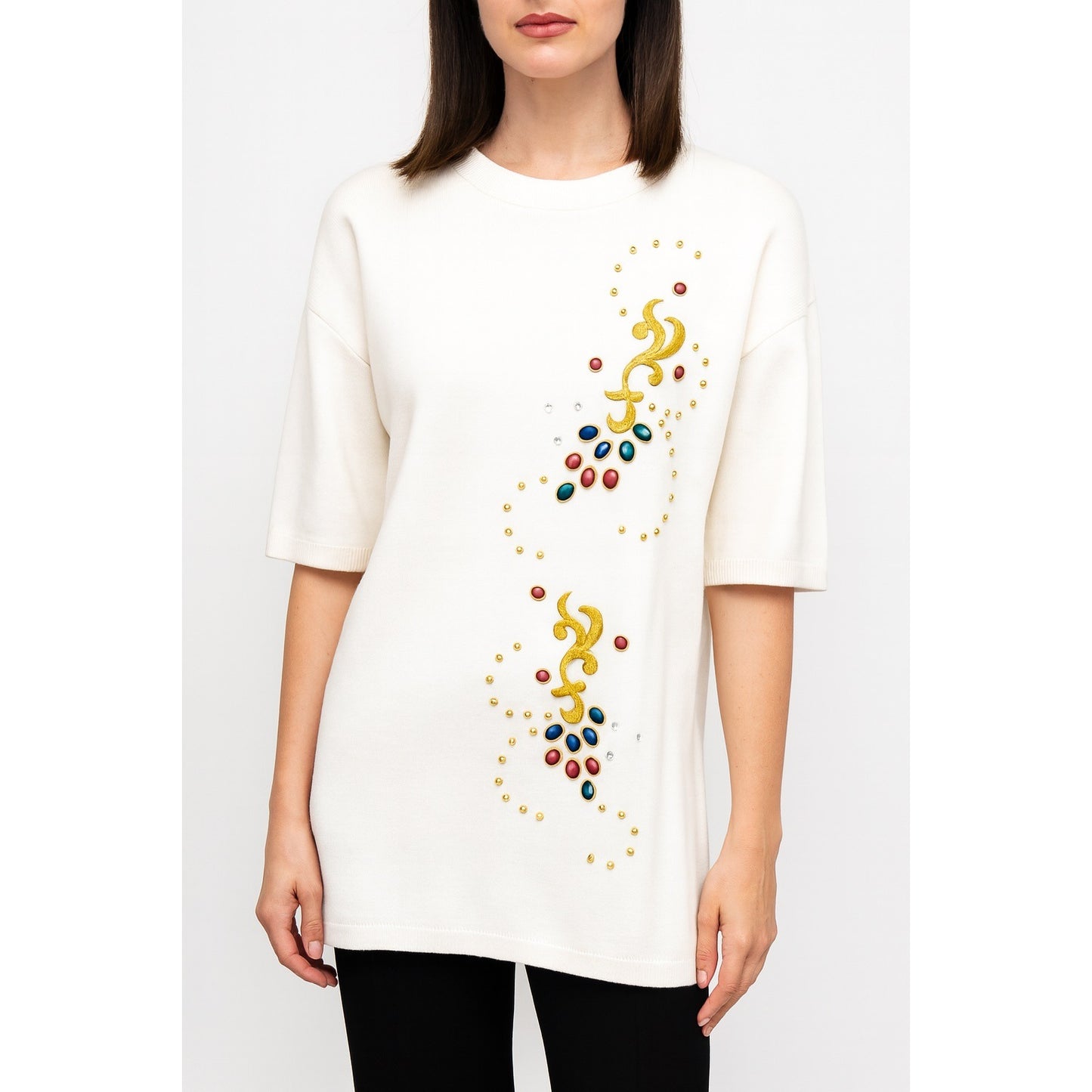 VTG AfterShock 1994 Embellished Sweatshirt Style Top – Jewel Studs & Embroidery