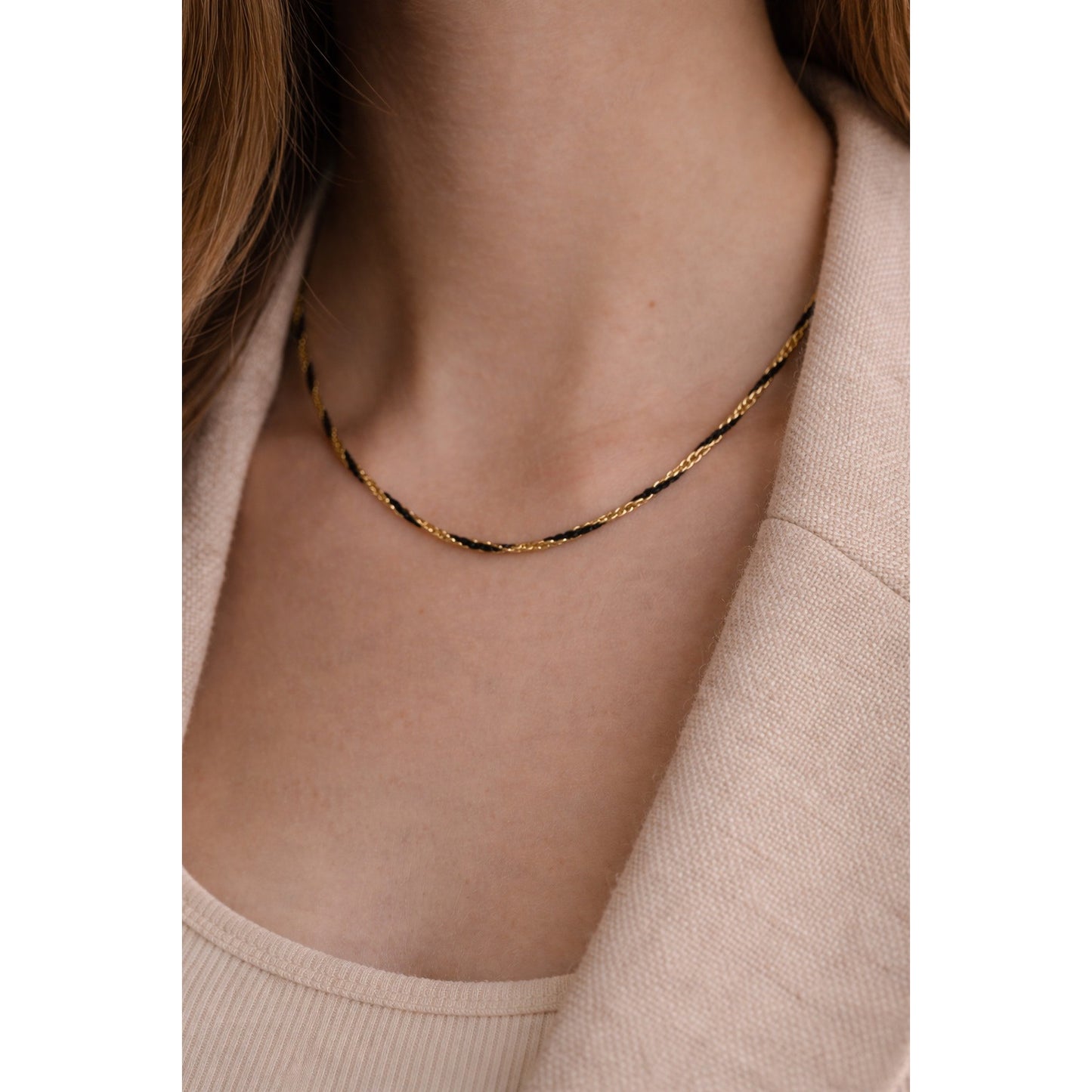 Vintage Gold Tone Black Chain Necklace Twisted Rope Style 17 Inch