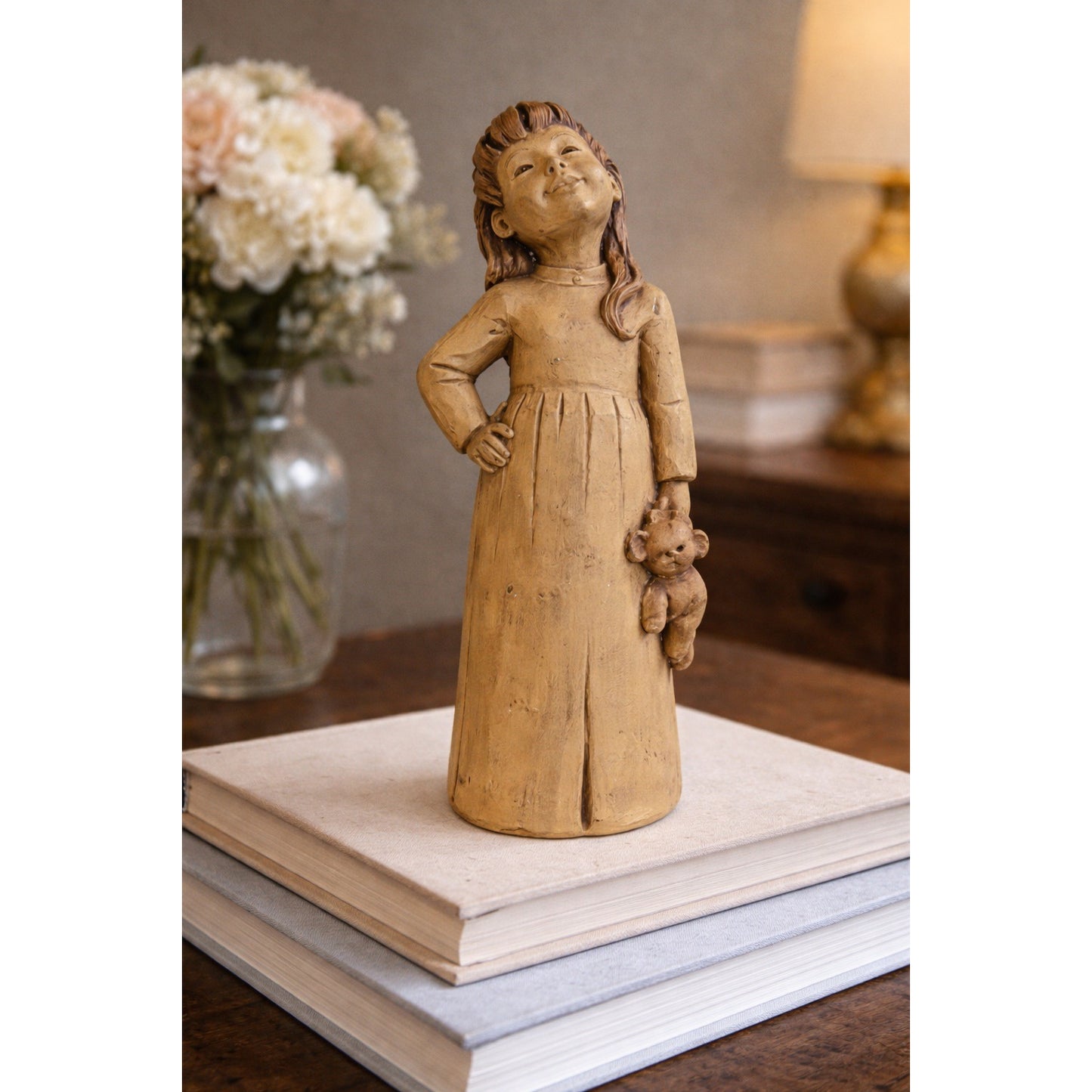 Vintage Lee Bortin Originals Girl With Teddy Bear Figurine Chicago Child Sculpture 11”