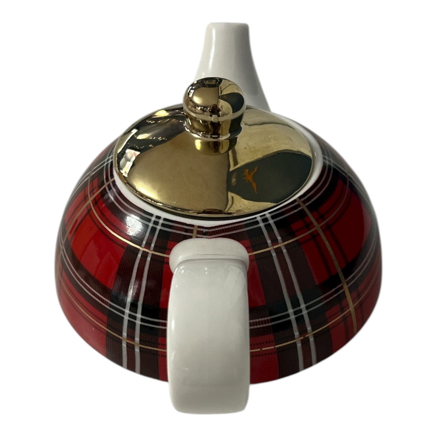 Ciroa Red Plaid Teapot with Gold Lid – Porcelain – Early 2000s