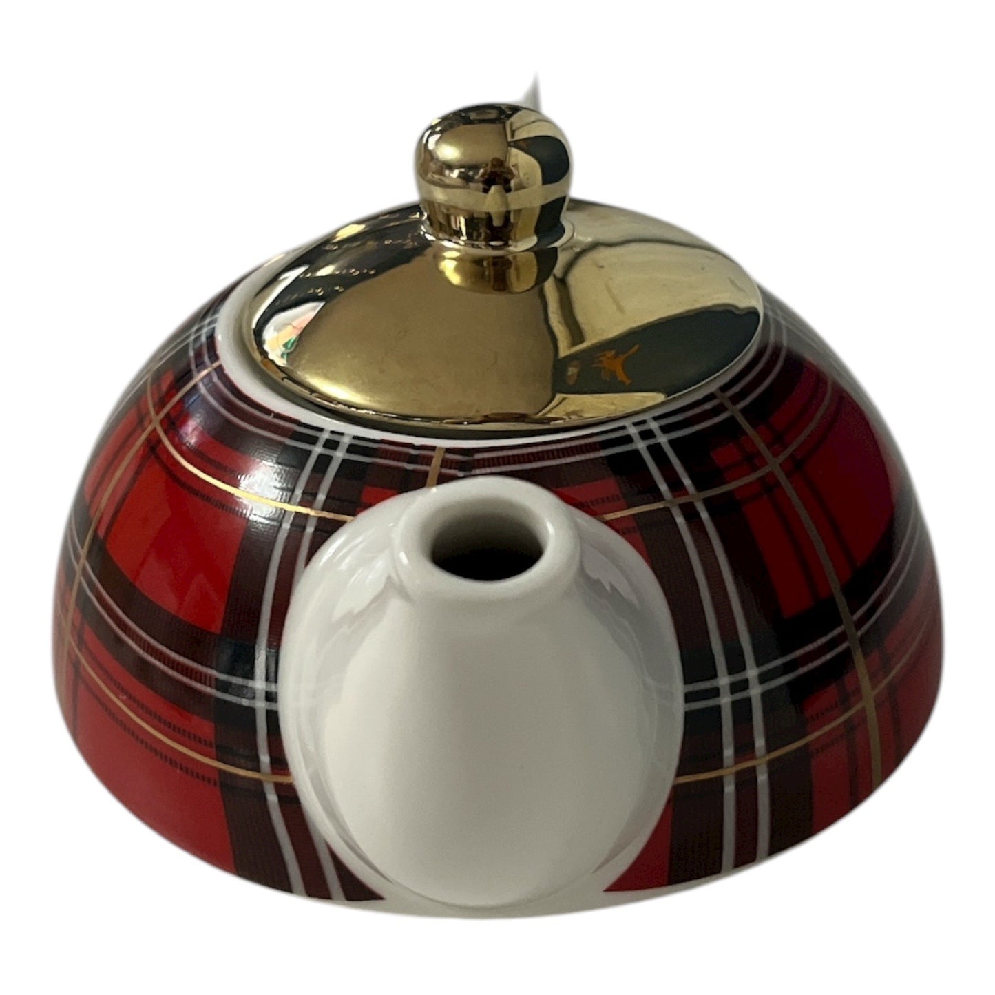 Ciroa Red Plaid Teapot with Gold Lid – Porcelain – Early 2000s