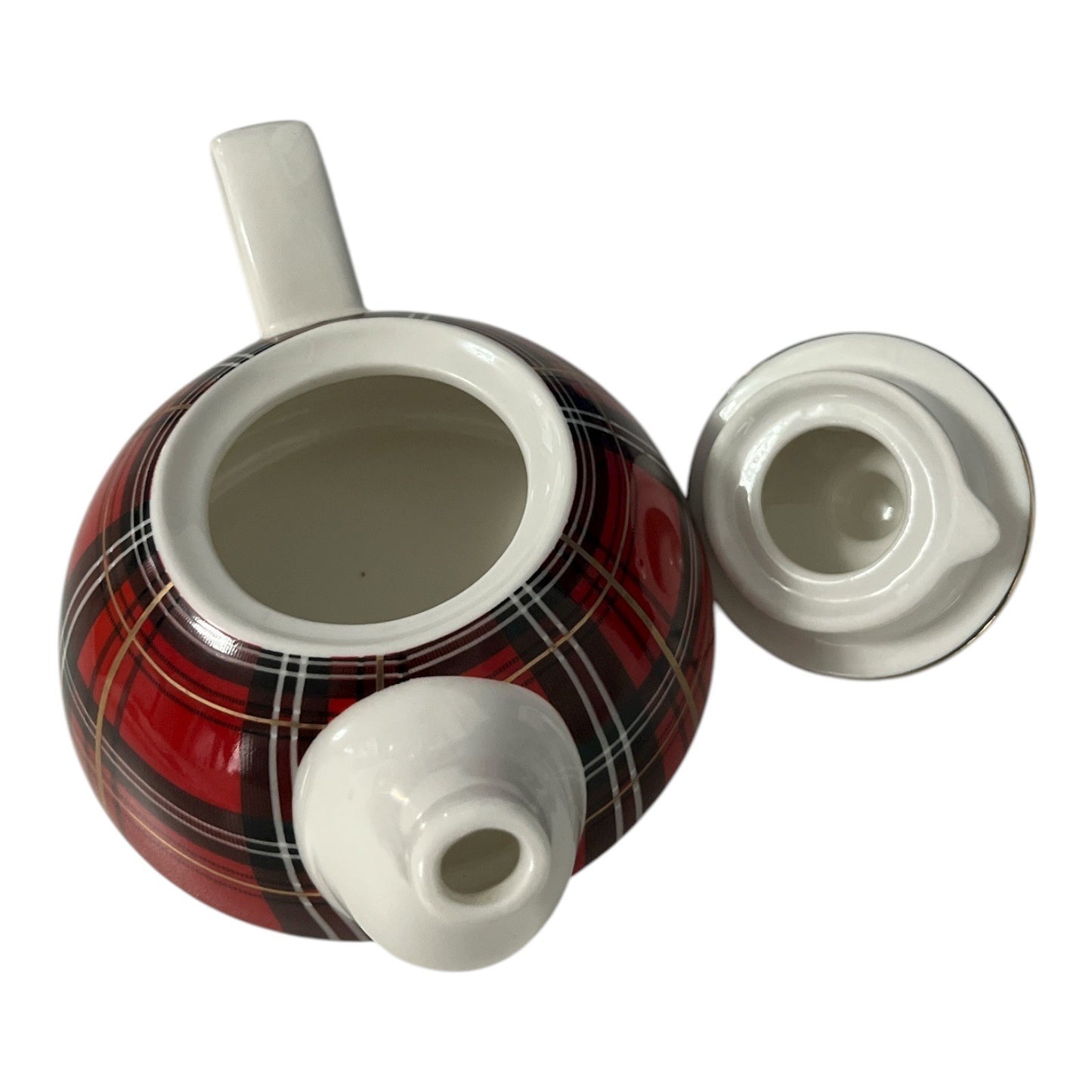 Ciroa Red Plaid Teapot with Gold Lid – Porcelain – Early 2000s