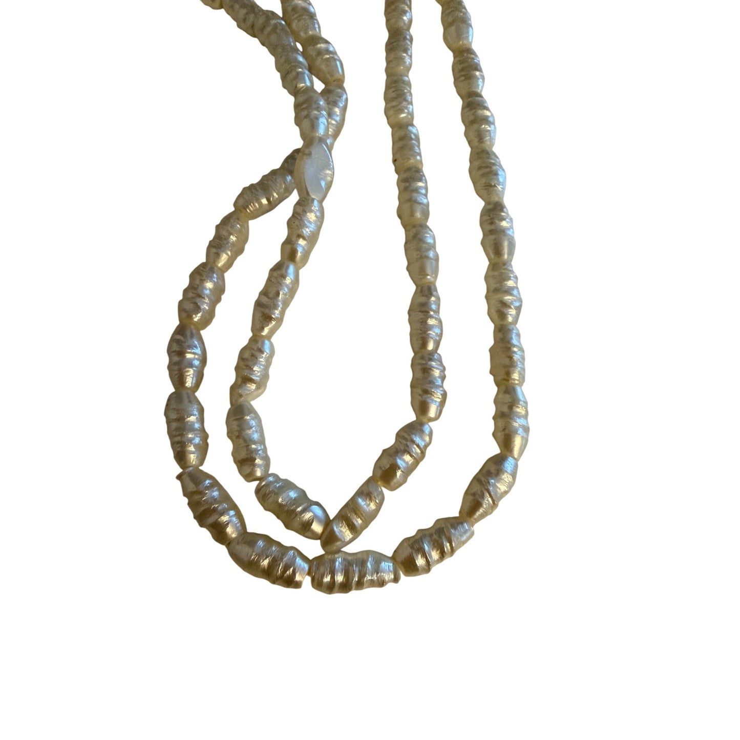 Vintage Freshwater Pearl Necklace 34 Inch Long Strand White Rice Pearls