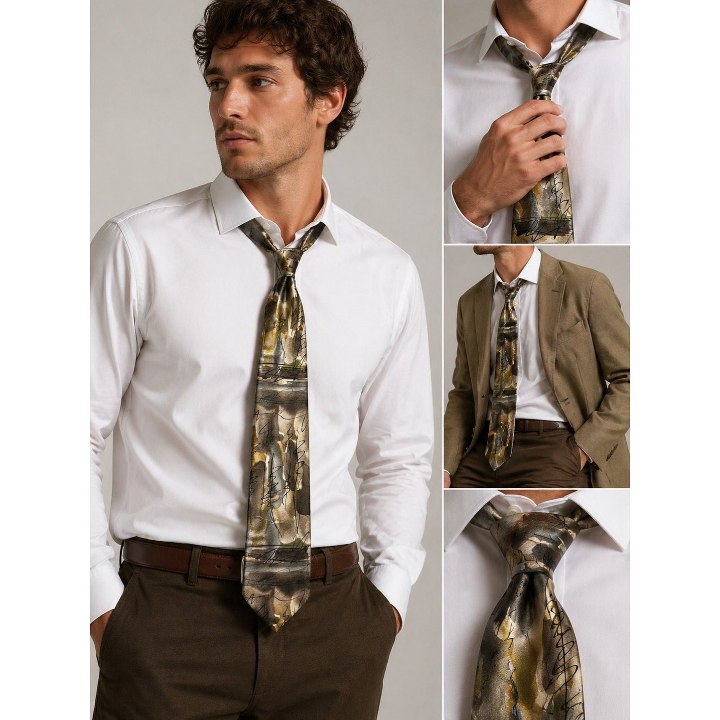 J Garcia Silk Tie Beaver Ties Collection 32 Abstract Brown Gold Black Vintage 90s